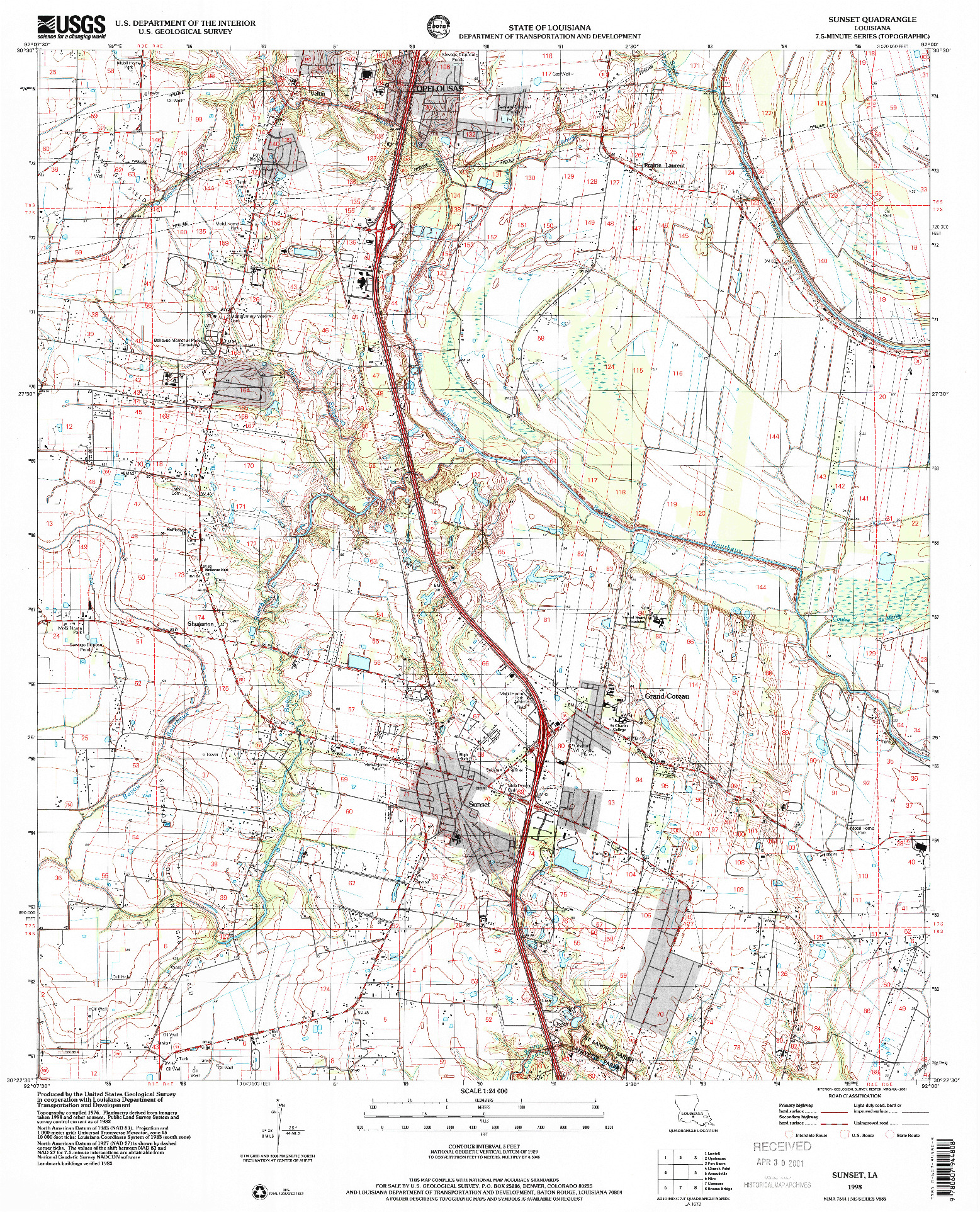 USGS 1:24000-SCALE QUADRANGLE FOR SUNSET, LA 1998