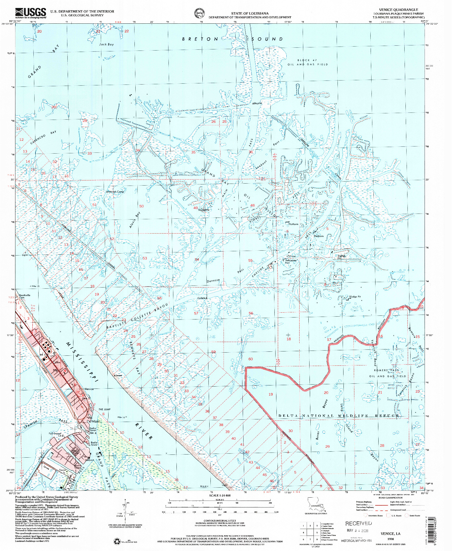USGS 1:24000-SCALE QUADRANGLE FOR VENICE, LA 1998