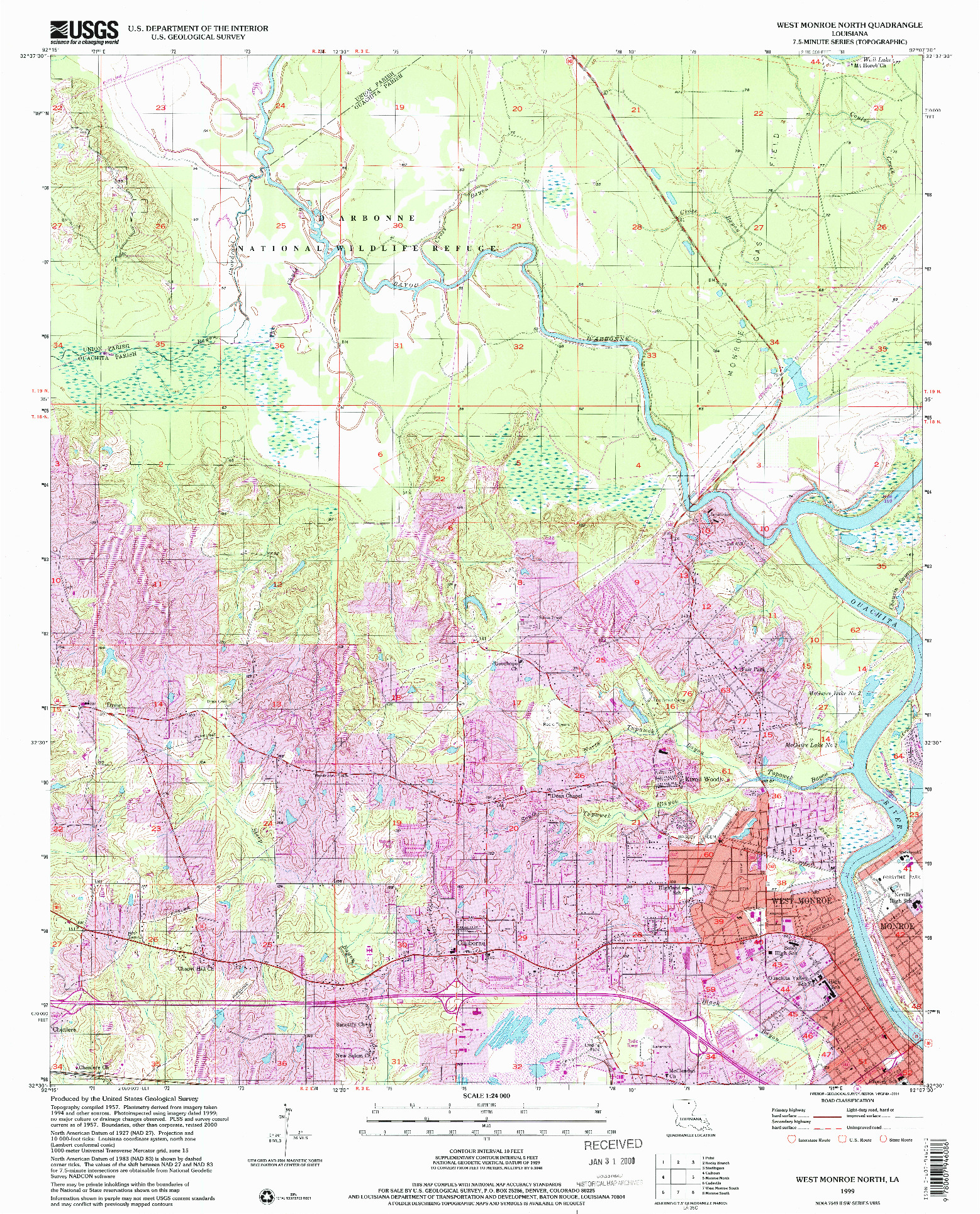 USGS 1:24000-SCALE QUADRANGLE FOR WEST MONROE NORTH, LA 1999