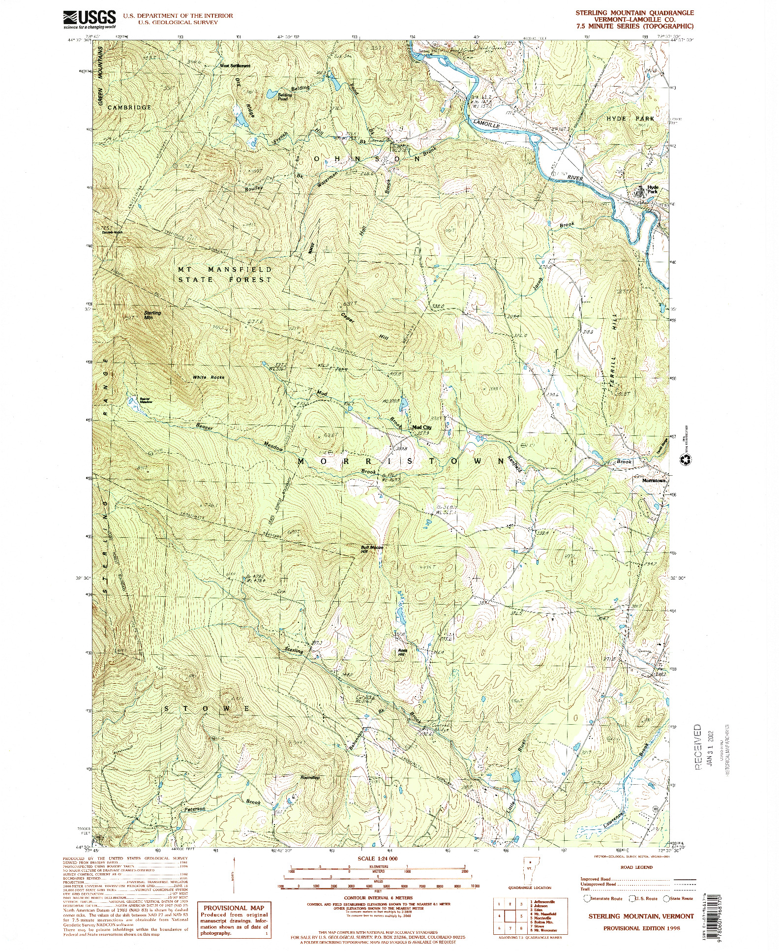 USGS 1:24000-SCALE QUADRANGLE FOR STERLING MOUNTAIN, VT 1998