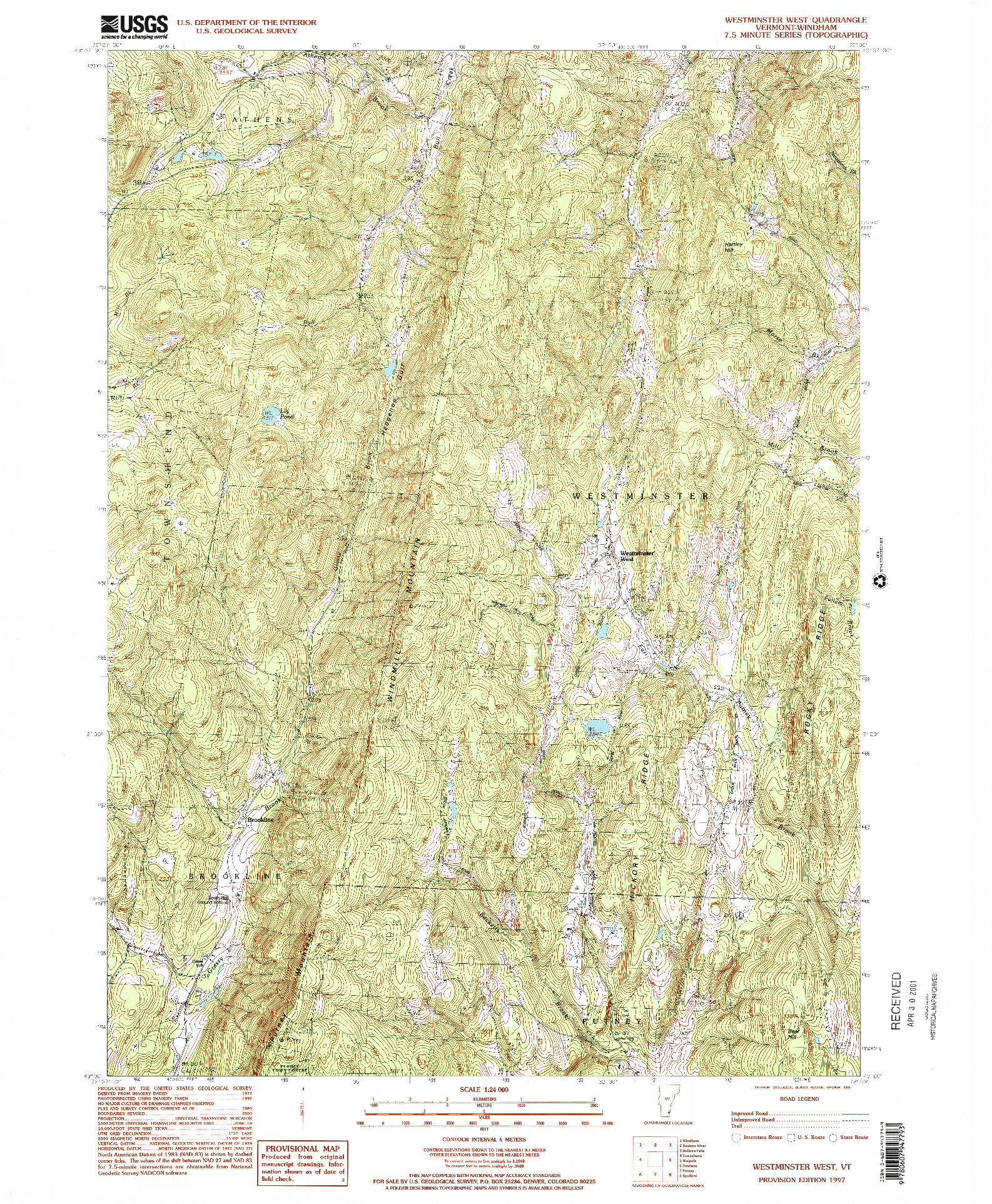 USGS 1:24000-SCALE QUADRANGLE FOR WESTMINSTER WEST, VT 1997