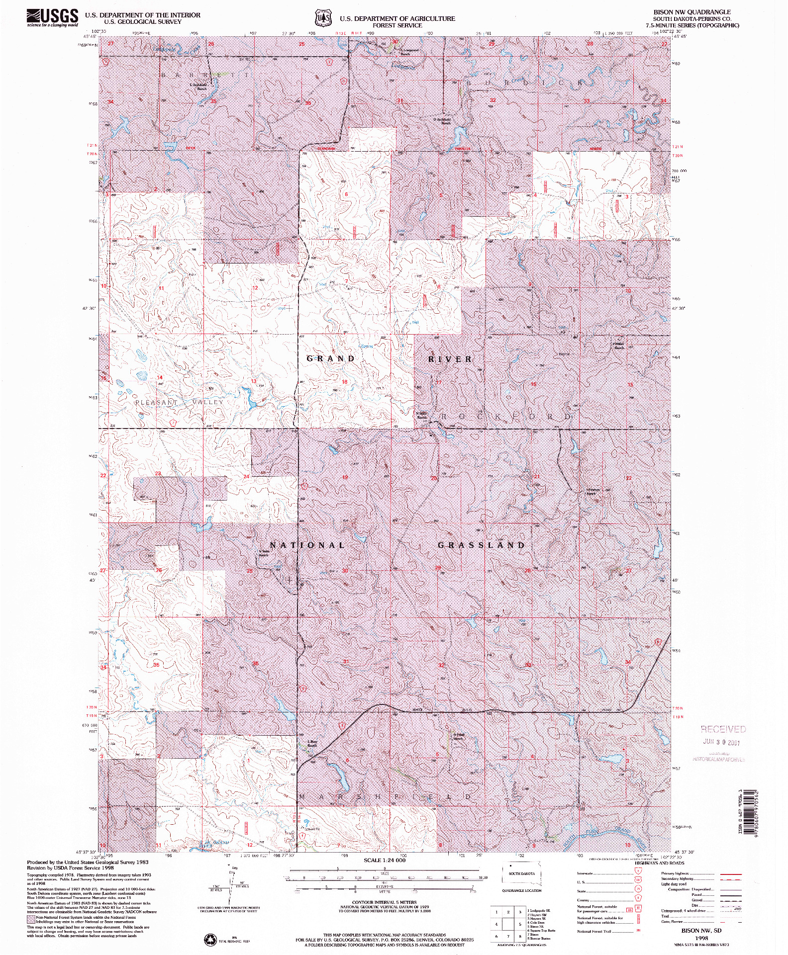 USGS 1:24000-SCALE QUADRANGLE FOR BISON NW, SD 1998