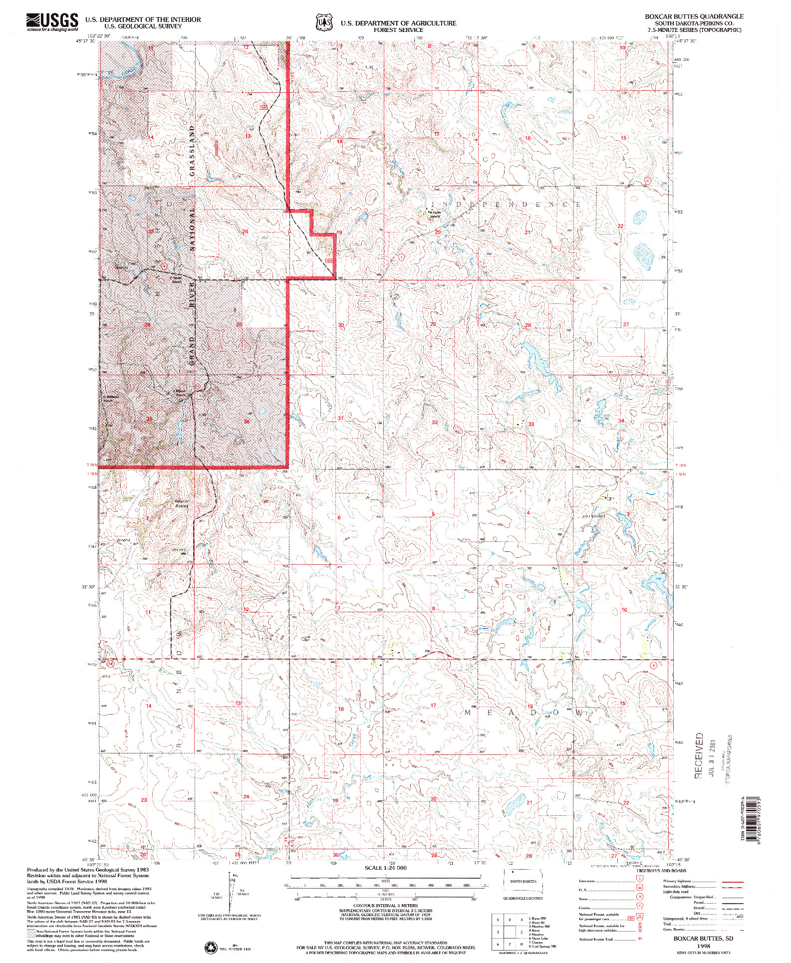 USGS 1:24000-SCALE QUADRANGLE FOR BOXCAR BUTTES, SD 1998