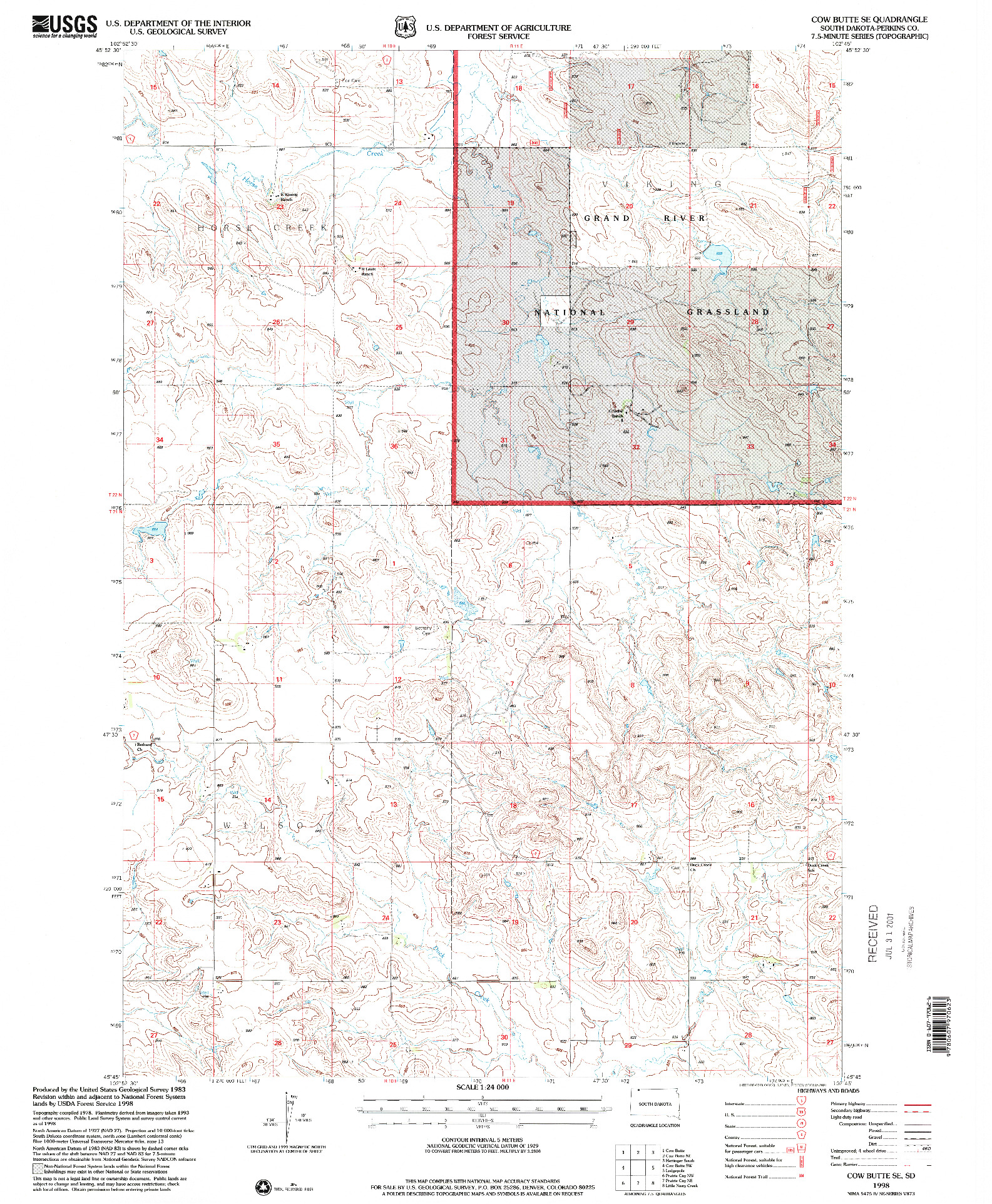 USGS 1:24000-SCALE QUADRANGLE FOR COW BUTTE SE, SD 1998