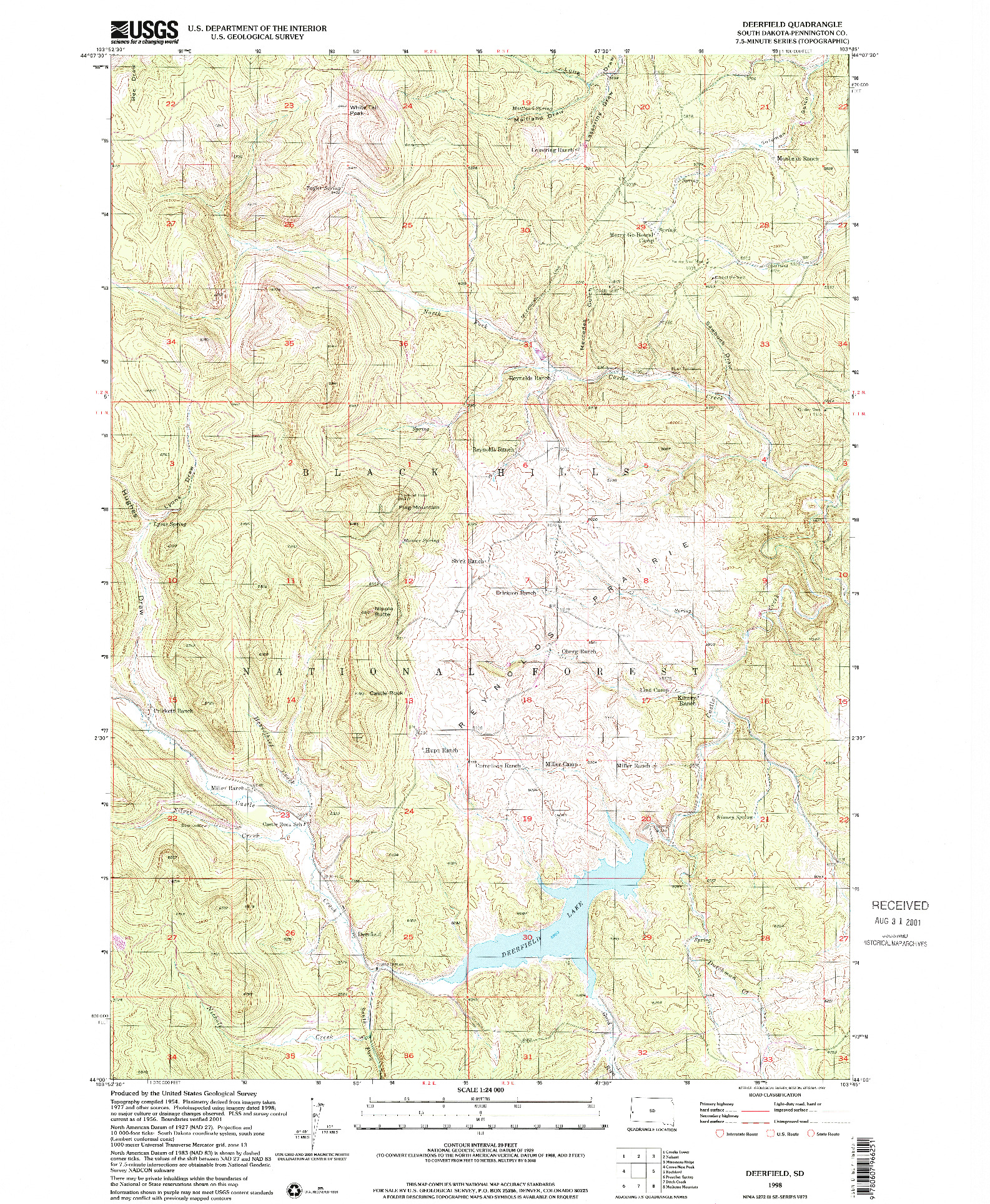 USGS 1:24000-SCALE QUADRANGLE FOR DEERFIELD, SD 1998