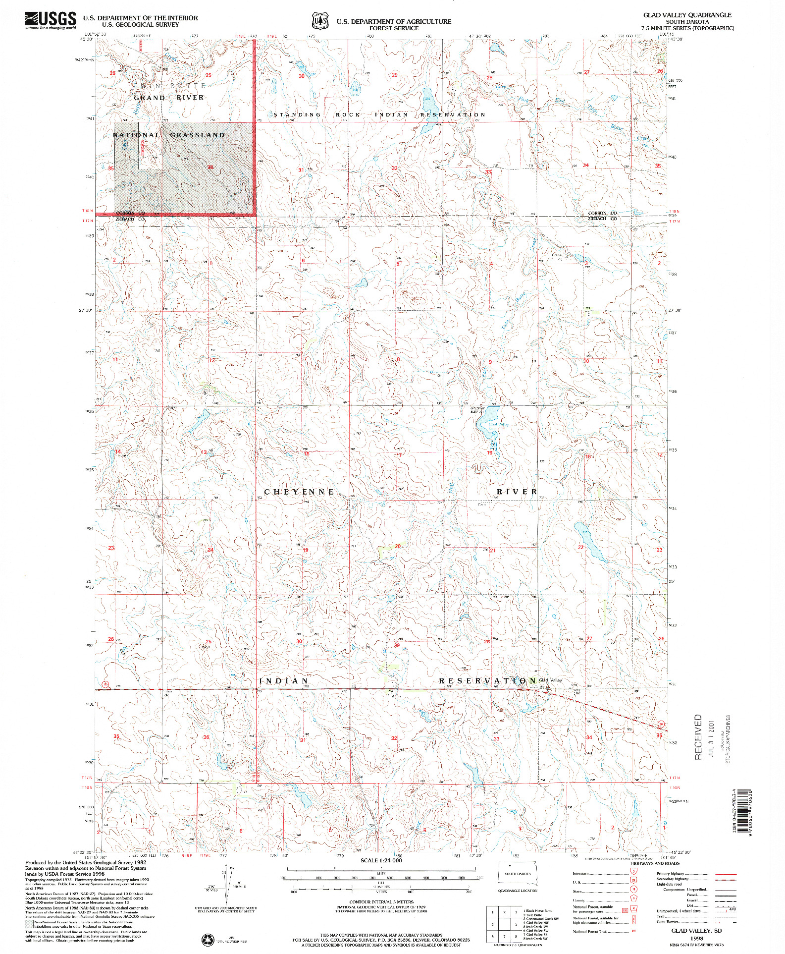 USGS 1:24000-SCALE QUADRANGLE FOR GLAD VALLEY, SD 1998