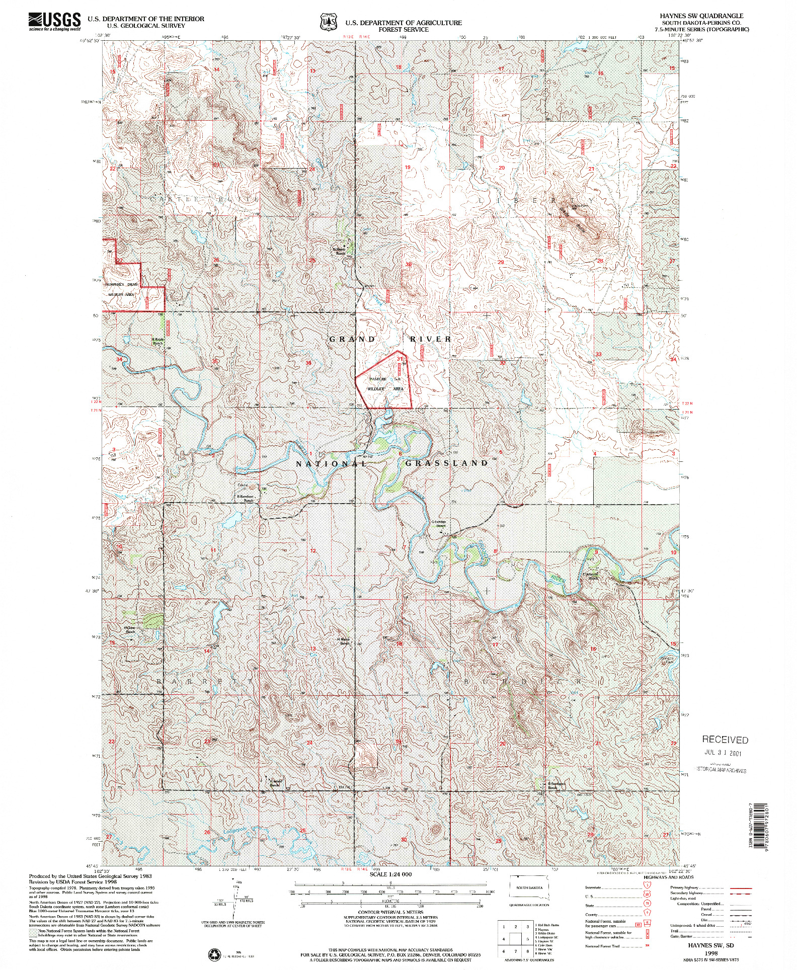 USGS 1:24000-SCALE QUADRANGLE FOR HAYNES SW, SD 1998