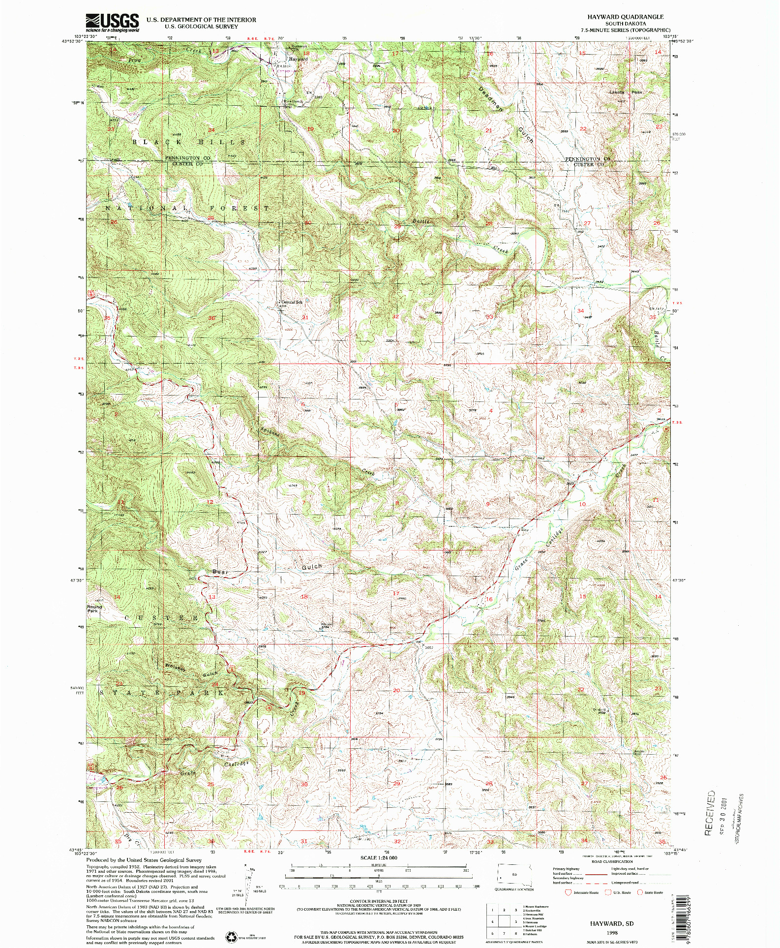 USGS 1:24000-SCALE QUADRANGLE FOR HAYWARD, SD 1998