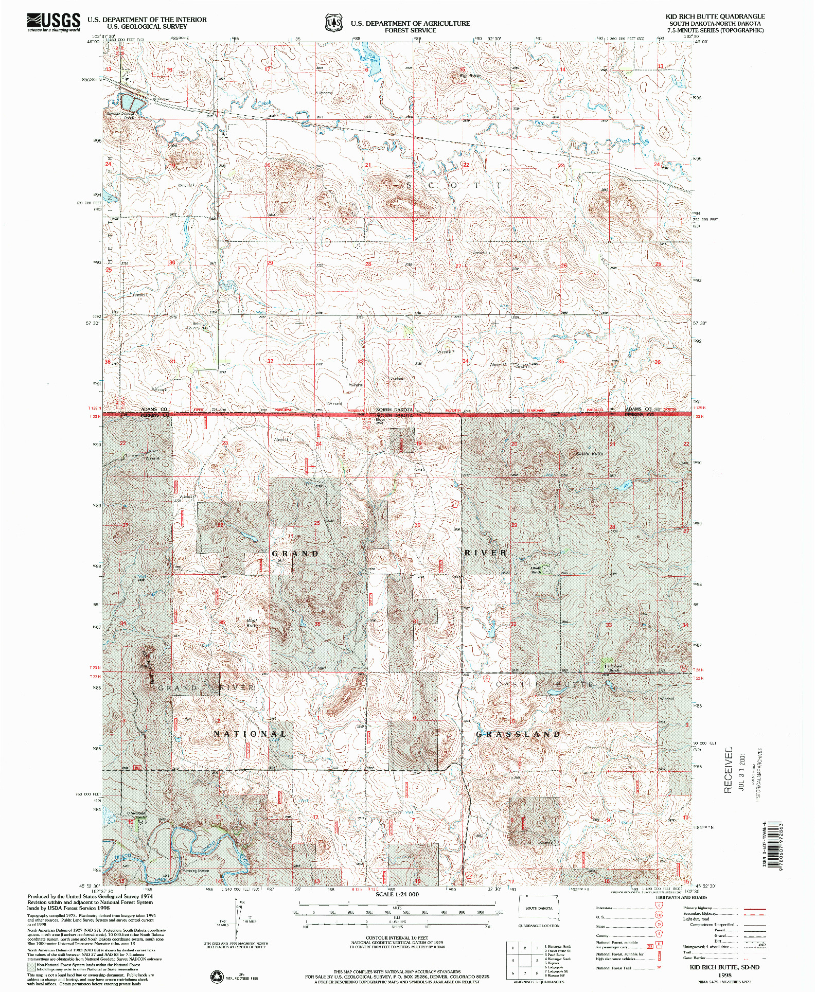 USGS 1:24000-SCALE QUADRANGLE FOR KID RICH BUTTE, SD 1998