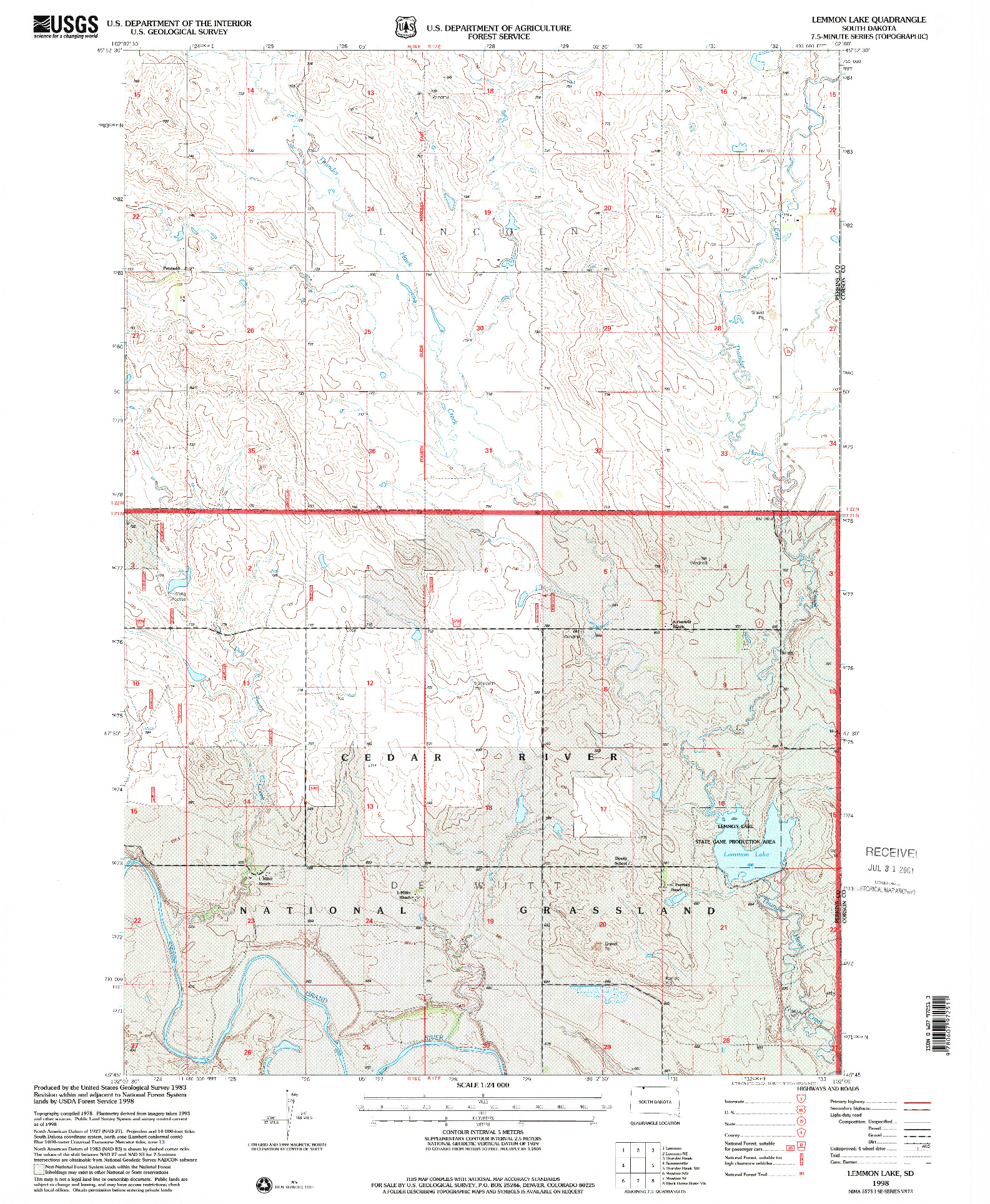 USGS 1:24000-SCALE QUADRANGLE FOR LEMMON LAKE, SD 1998