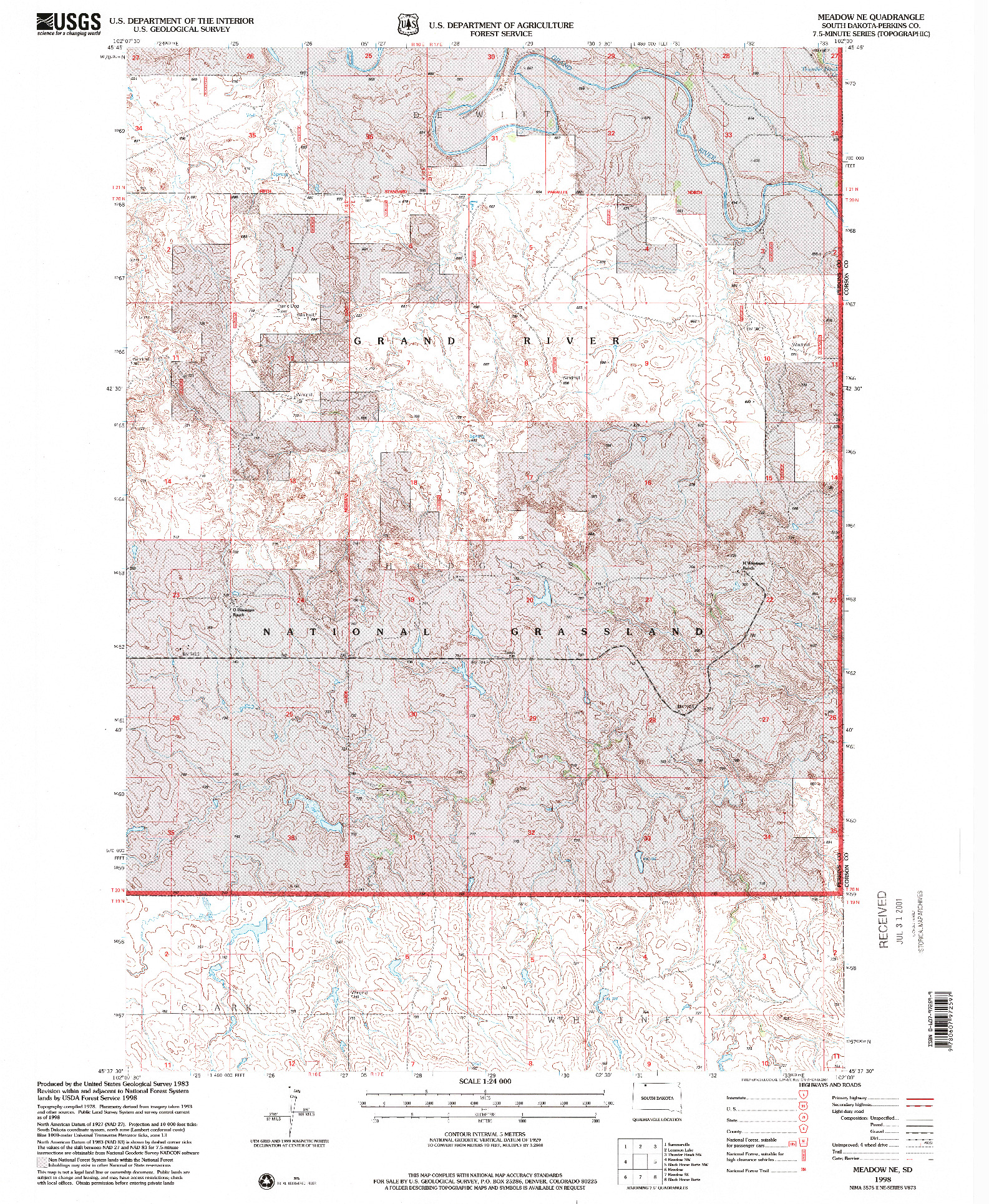 USGS 1:24000-SCALE QUADRANGLE FOR MEADOW NE, SD 1998