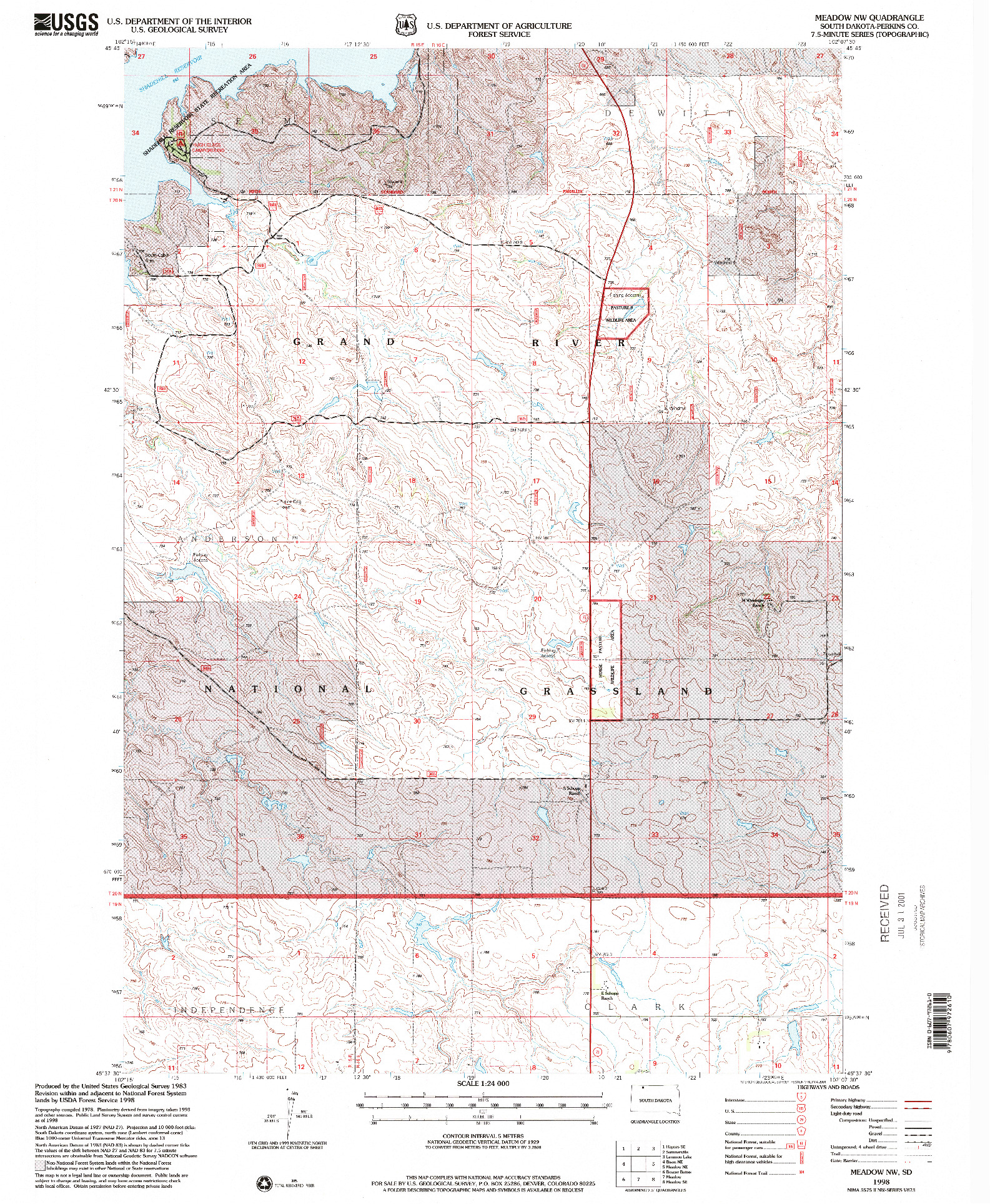 USGS 1:24000-SCALE QUADRANGLE FOR MEADOW NW, SD 1998
