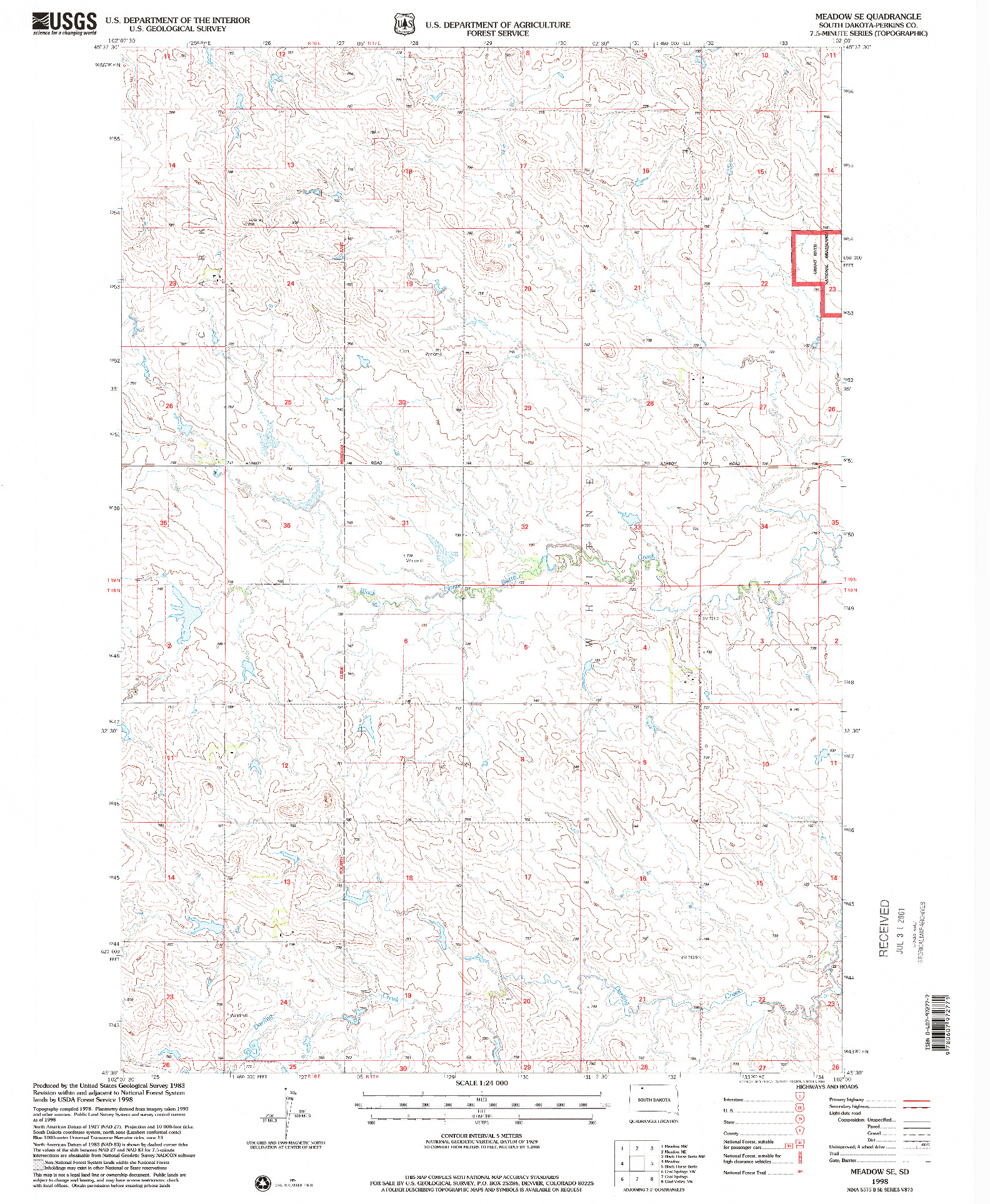 USGS 1:24000-SCALE QUADRANGLE FOR MEADOW SE, SD 1998