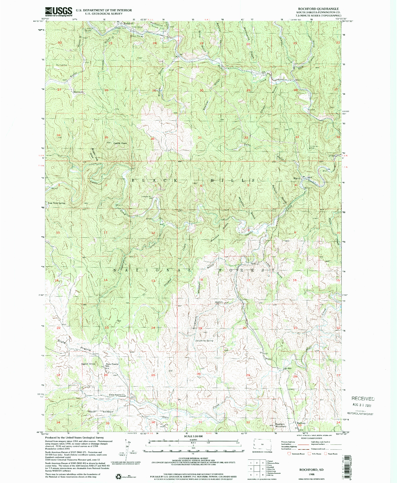 USGS 1:24000-SCALE QUADRANGLE FOR ROCHFORD, SD 1998