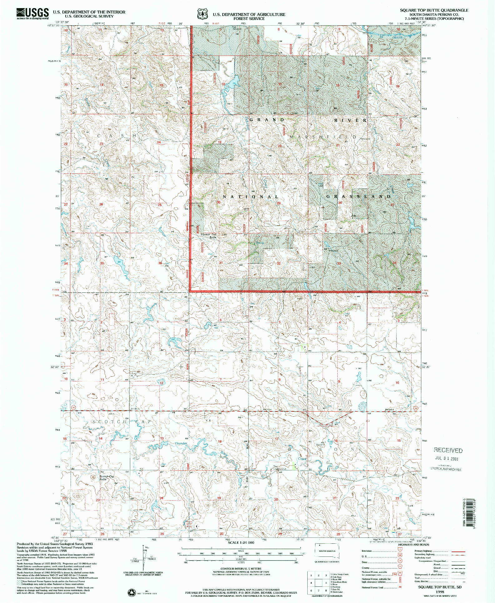 USGS 1:24000-SCALE QUADRANGLE FOR SQUARE TOP BUTTE, SD 1998