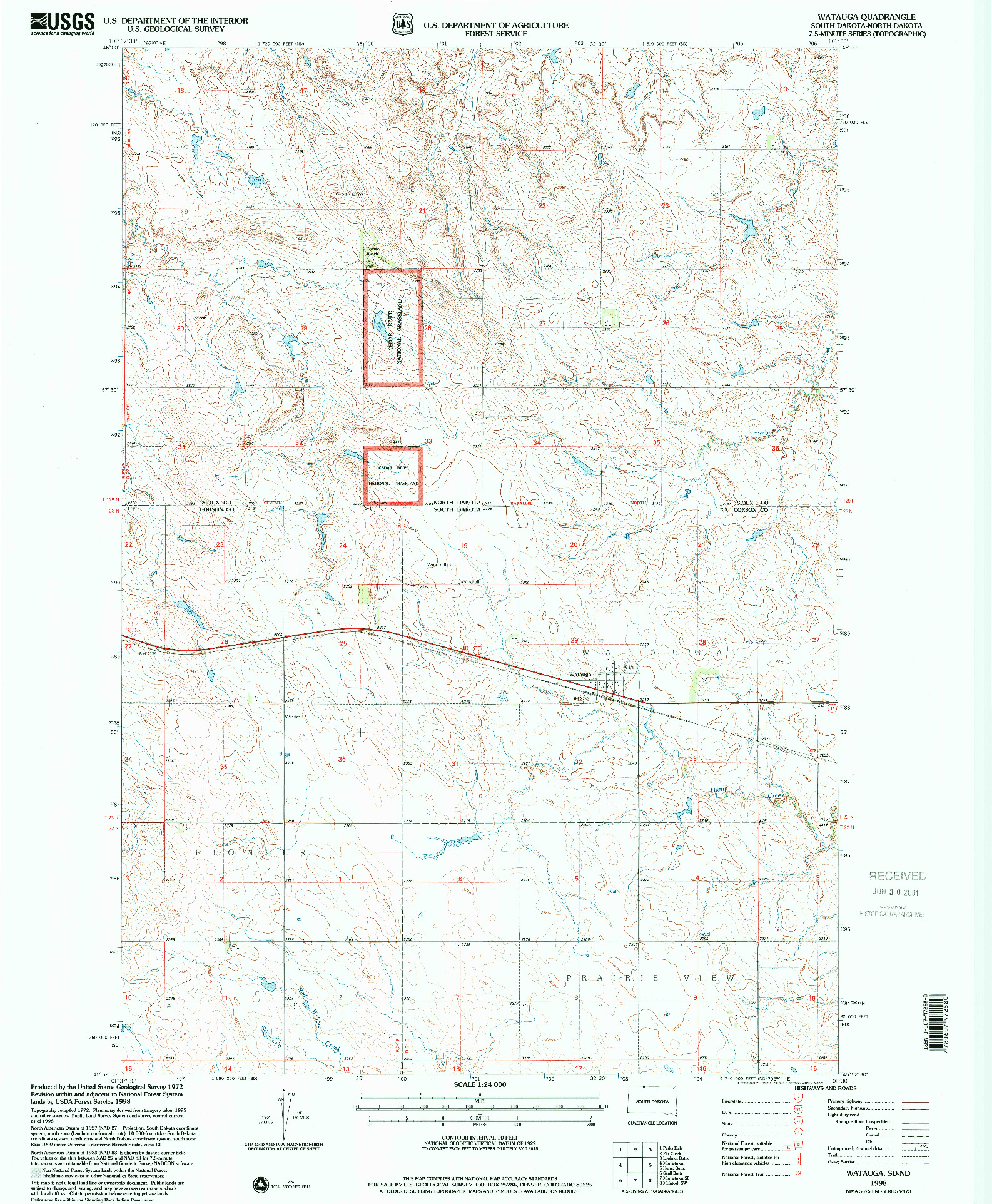 USGS 1:24000-SCALE QUADRANGLE FOR WATAUGA, SD 1998