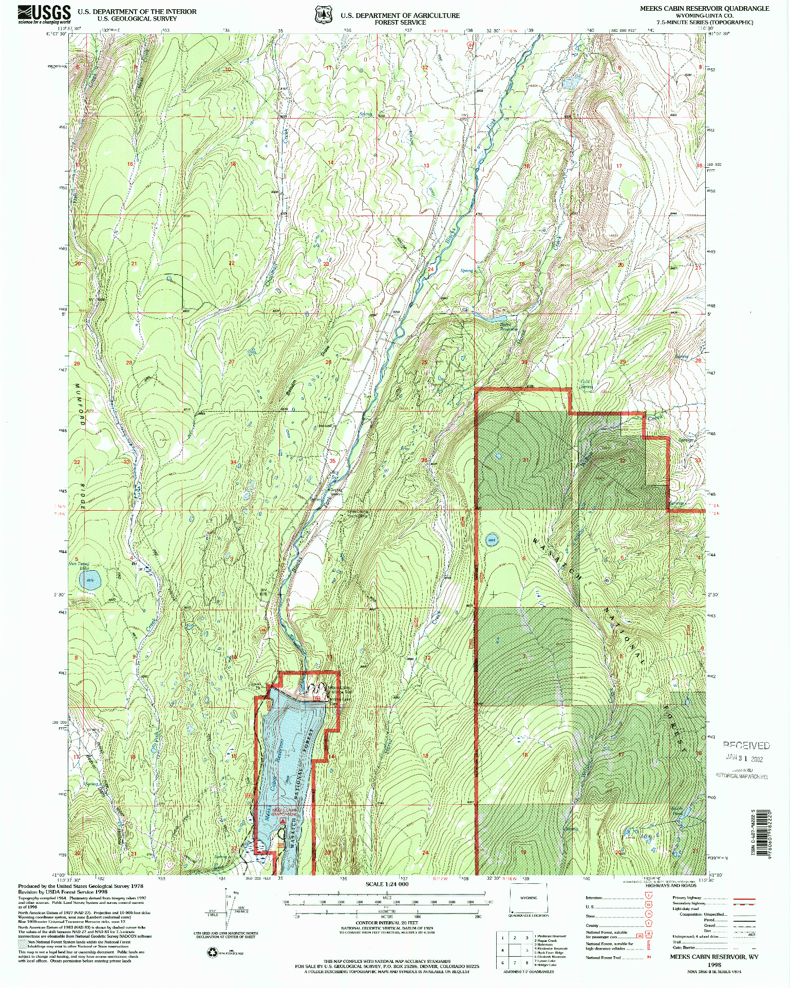 USGS 1:24000-SCALE QUADRANGLE FOR MEEKS CABIN RESERVOIR, WY 1998