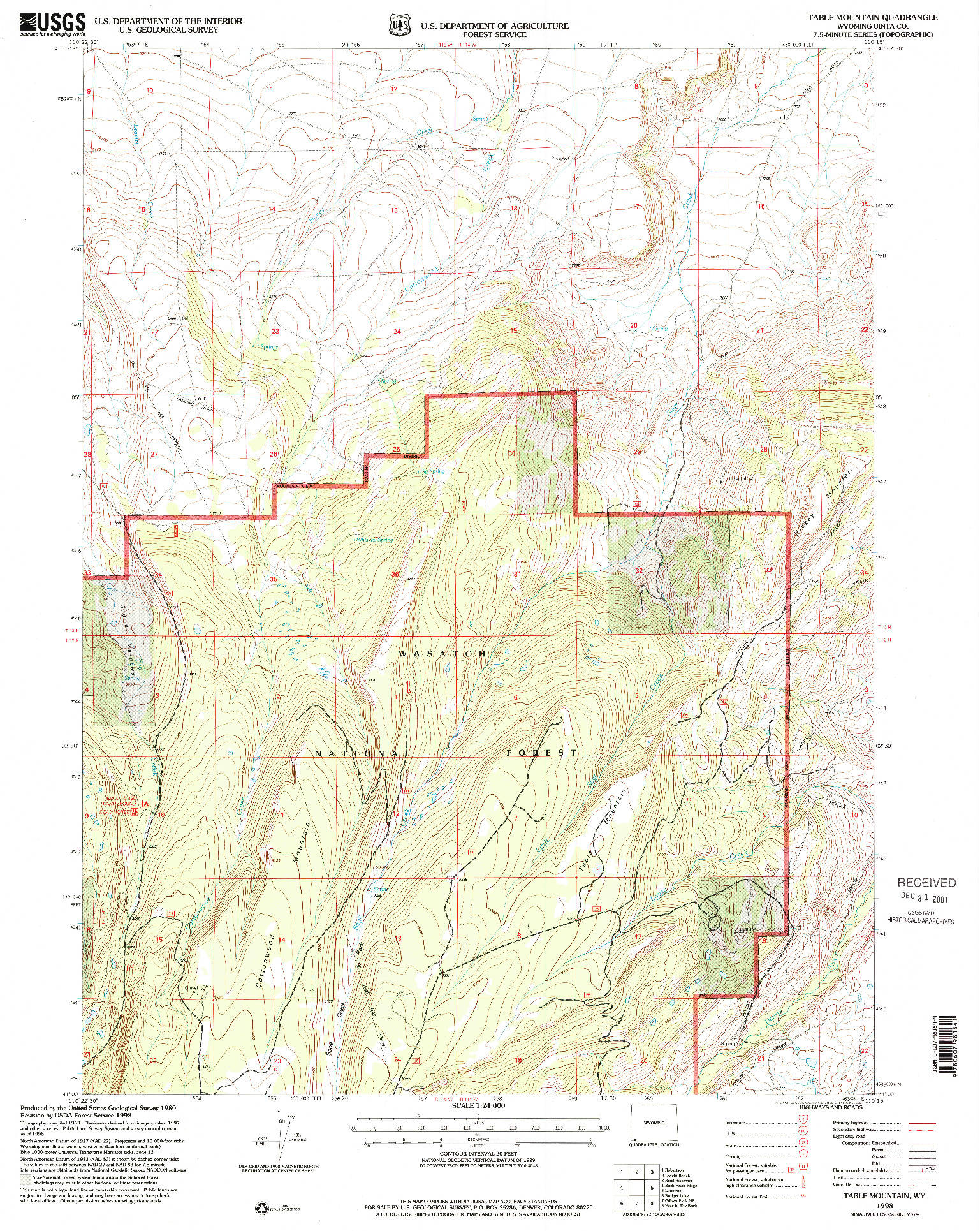 USGS 1:24000-SCALE QUADRANGLE FOR TABLE MOUNTAIN, WY 1998