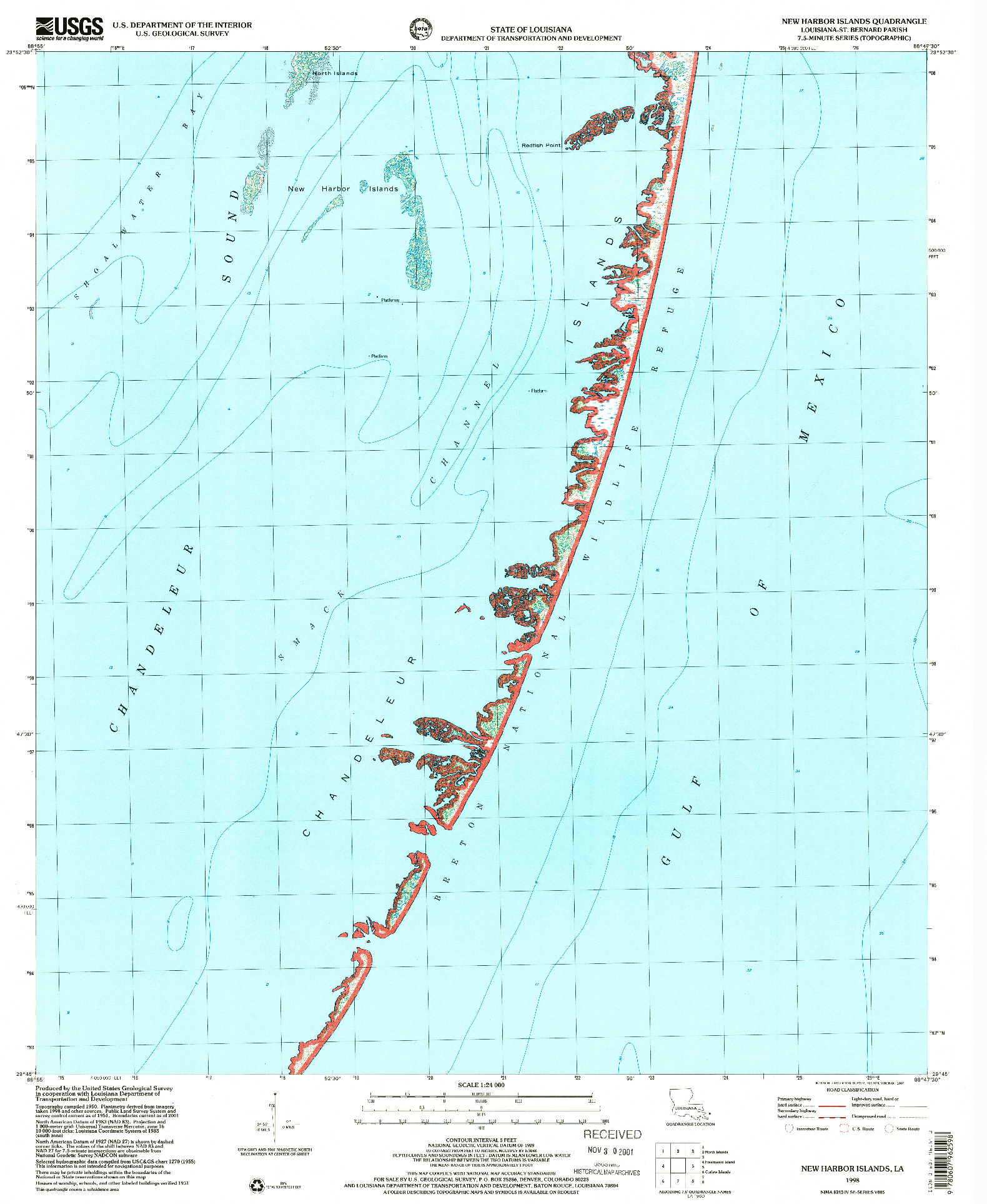 USGS 1:24000-SCALE QUADRANGLE FOR NEW HARBOR ISLANDS, LA 1998