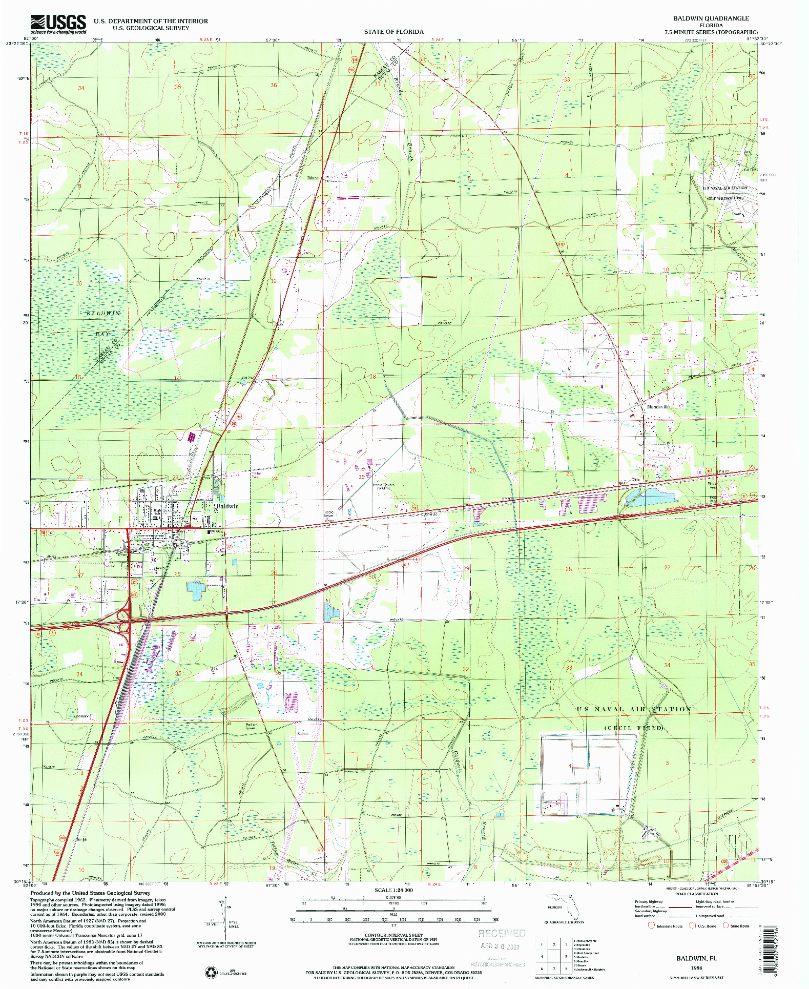 USGS 1:24000-SCALE QUADRANGLE FOR BALDWIN, FL 1998