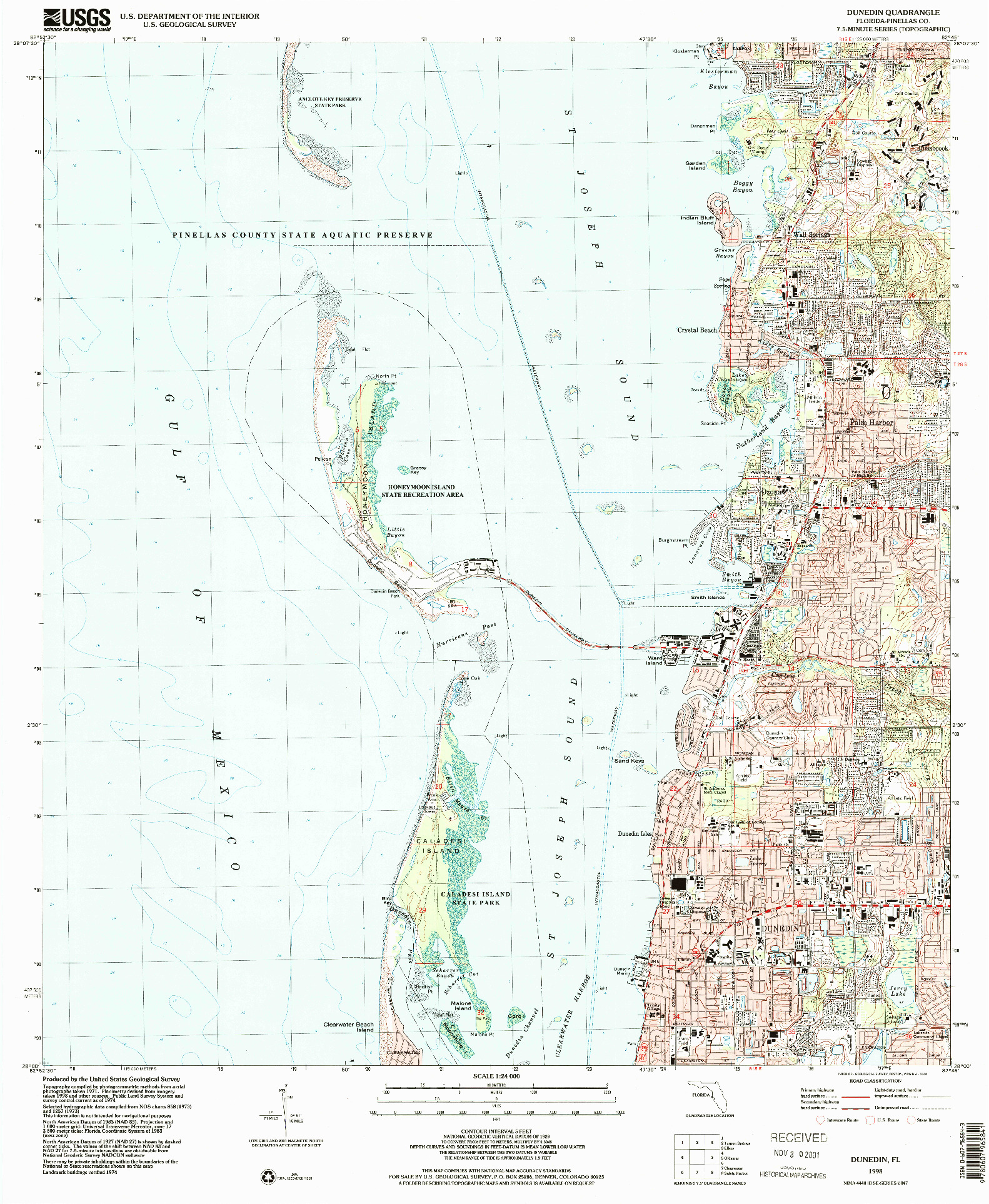 USGS 1:24000-SCALE QUADRANGLE FOR DUNEDIN, FL 1998