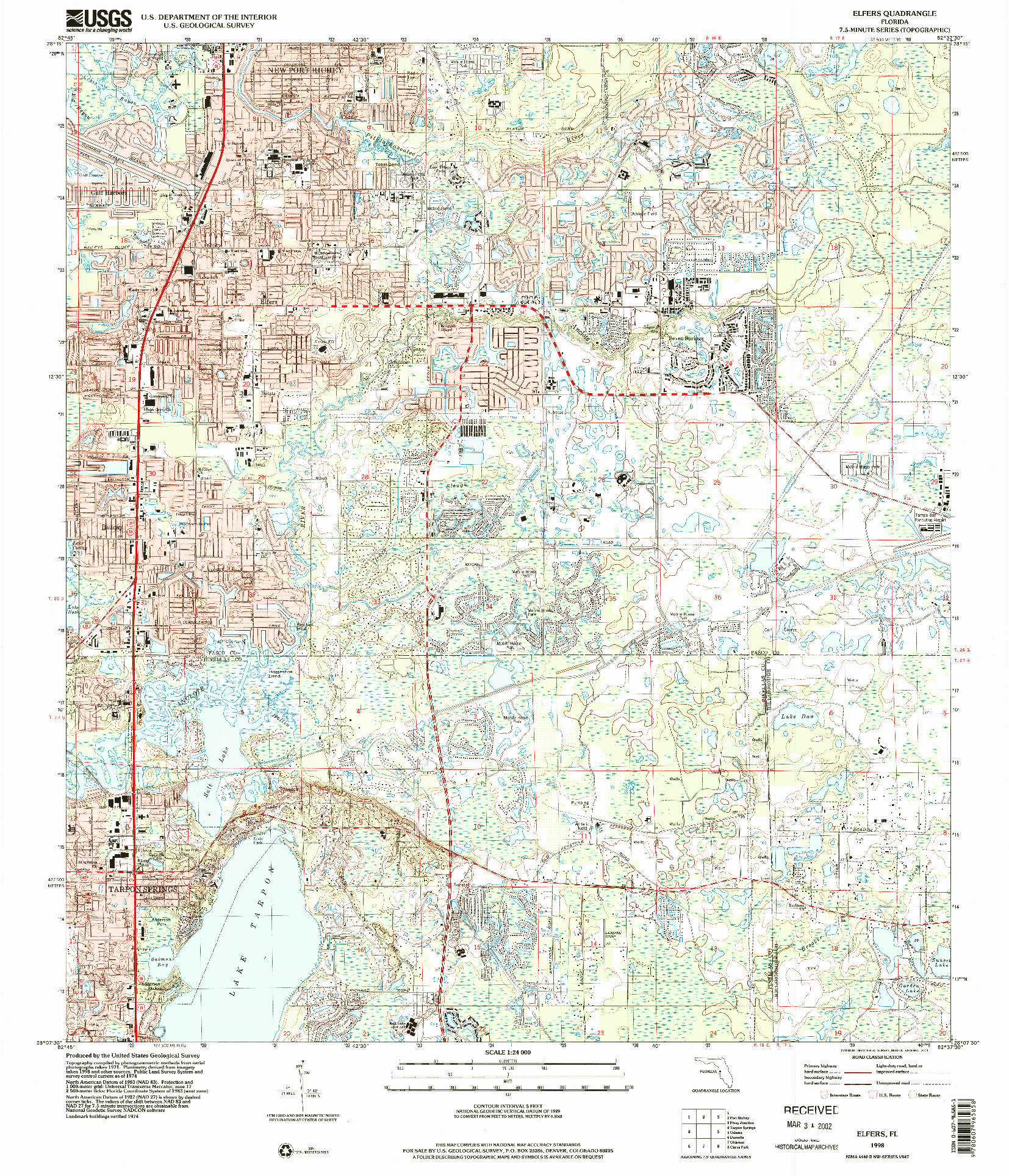 USGS 1:24000-SCALE QUADRANGLE FOR ELFERS, FL 1998