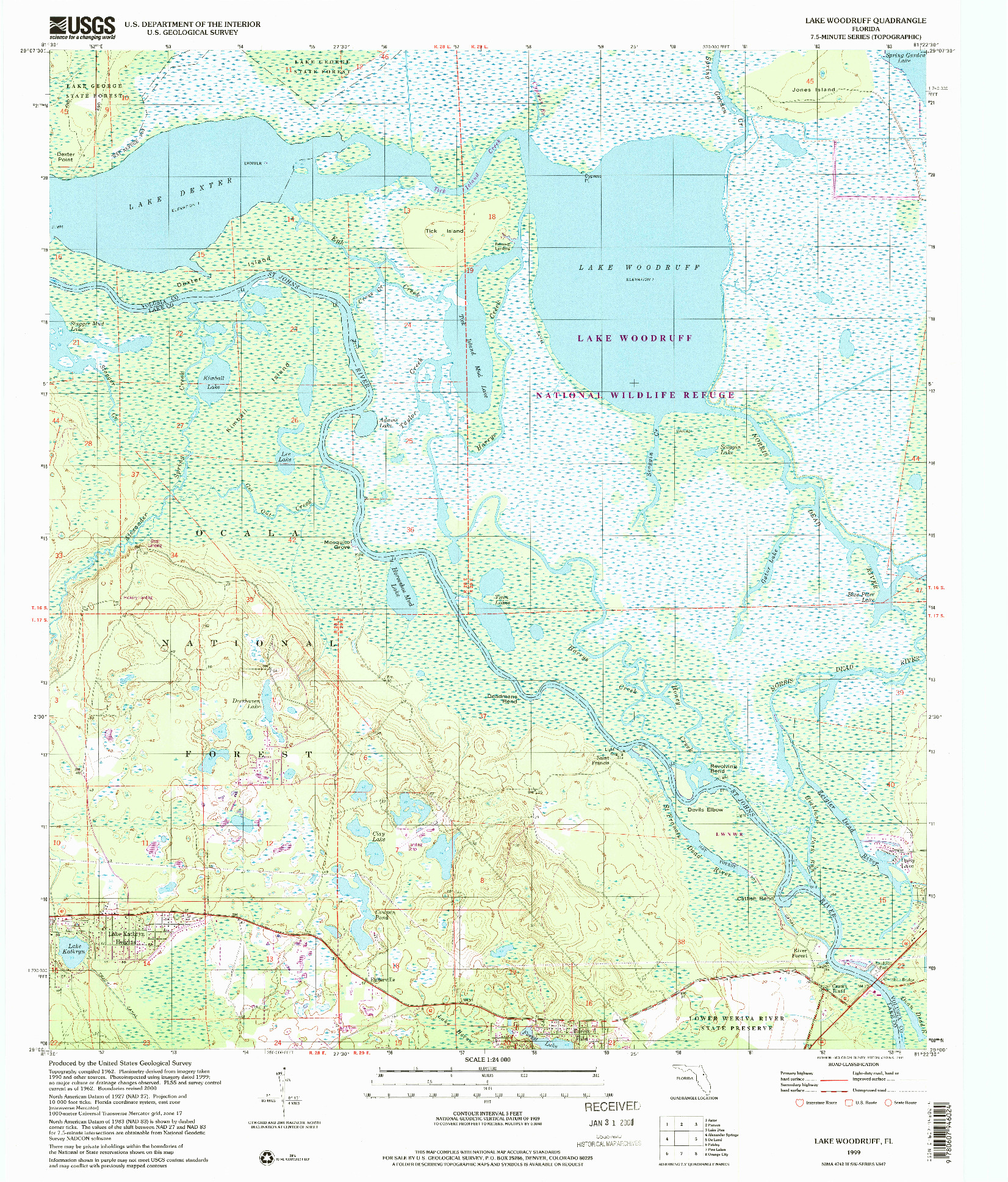 USGS 1:24000-SCALE QUADRANGLE FOR LAKE WOODRUFF, FL 1999