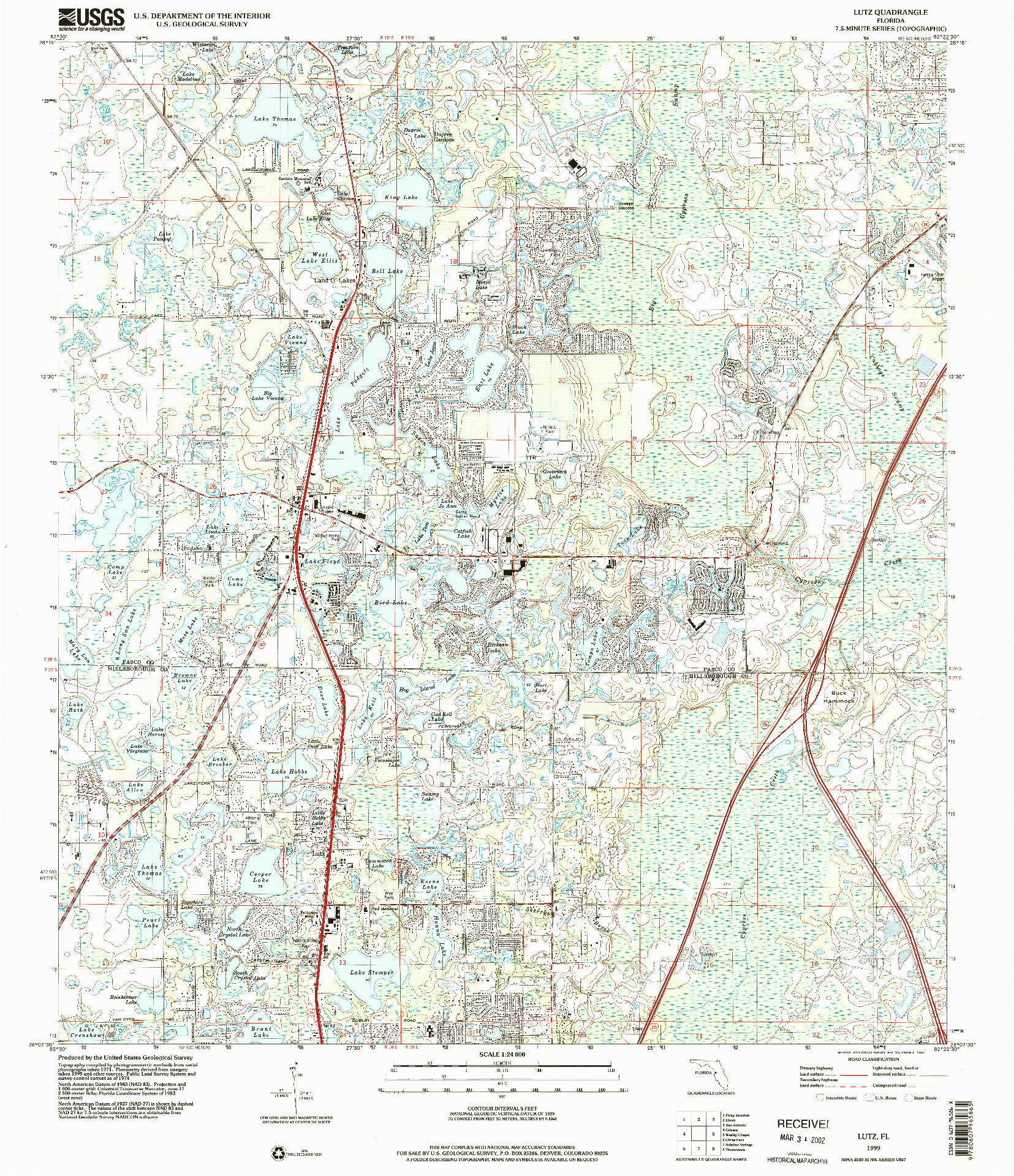 USGS 1:24000-SCALE QUADRANGLE FOR LUTZ, FL 1999