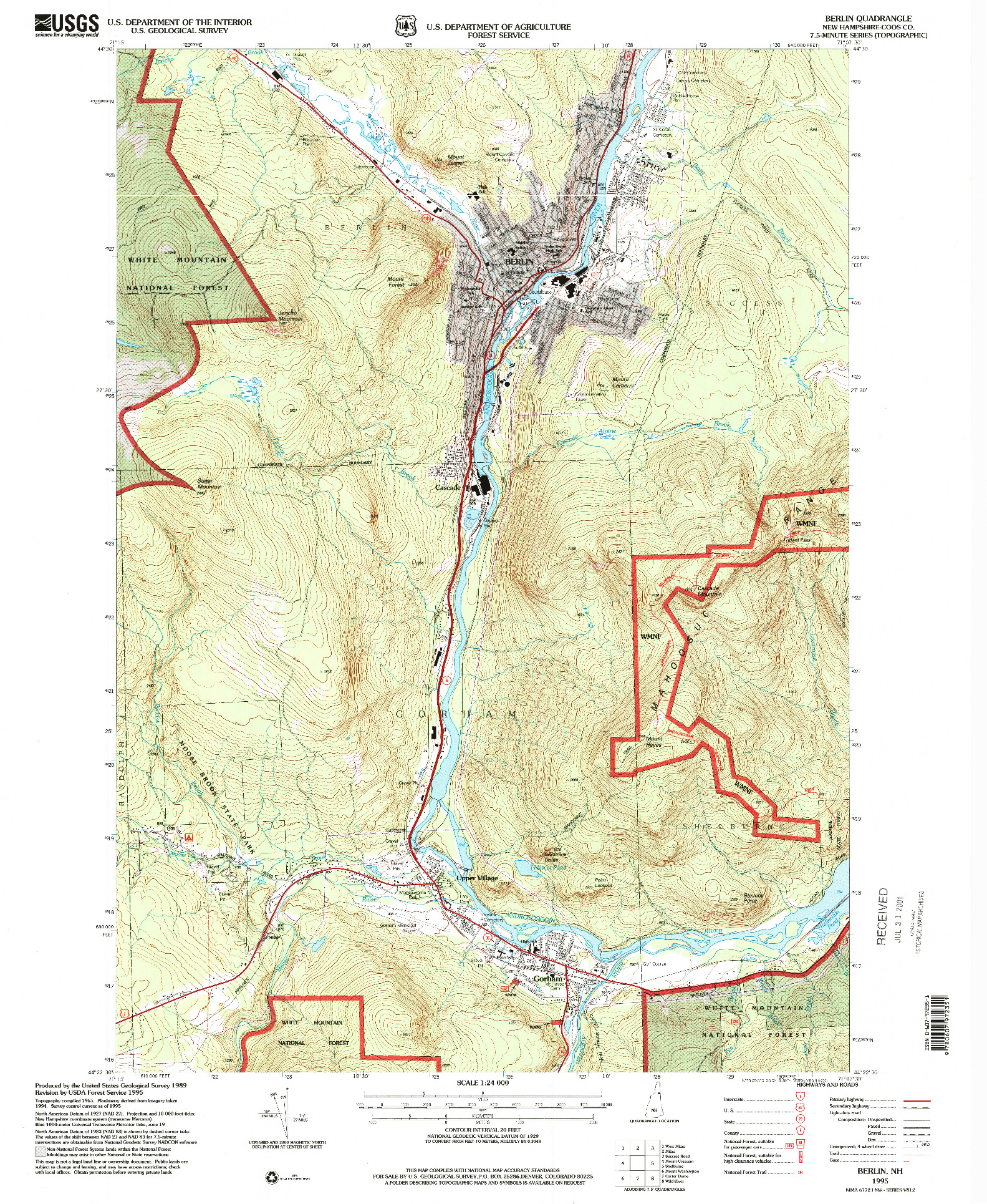 USGS 1:24000-SCALE QUADRANGLE FOR BERLIN, NH 1995