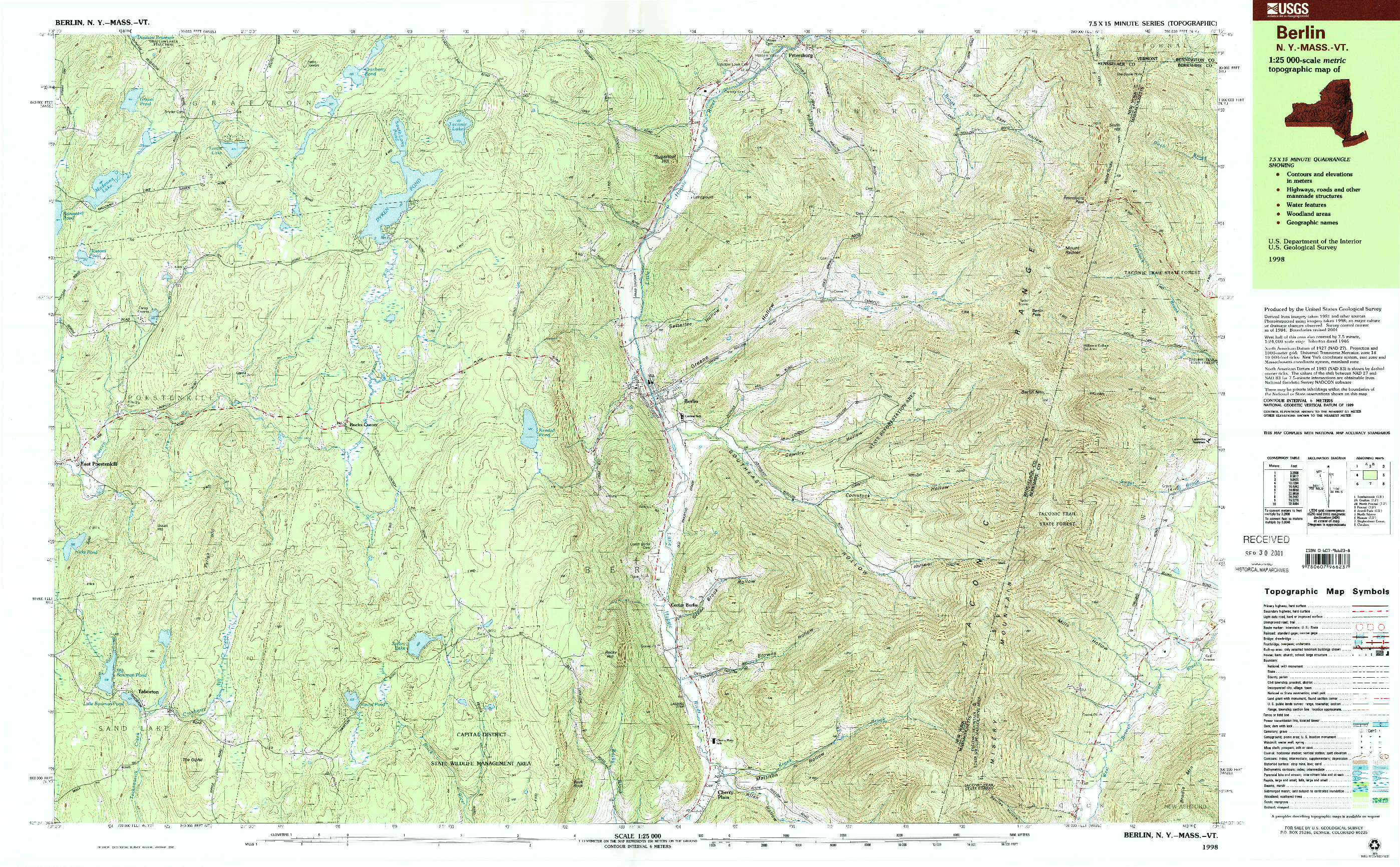 USGS 1:25000-SCALE QUADRANGLE FOR BERLIN, NY 1998