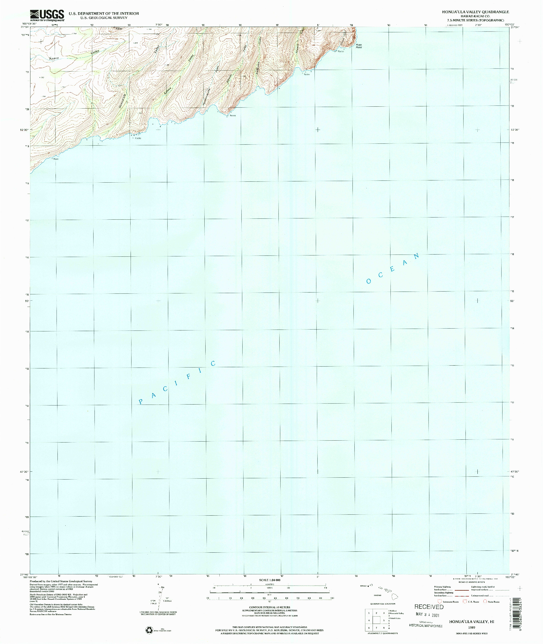 USGS 1:24000-SCALE QUADRANGLE FOR HONUAULA VALLEY, HI 1989