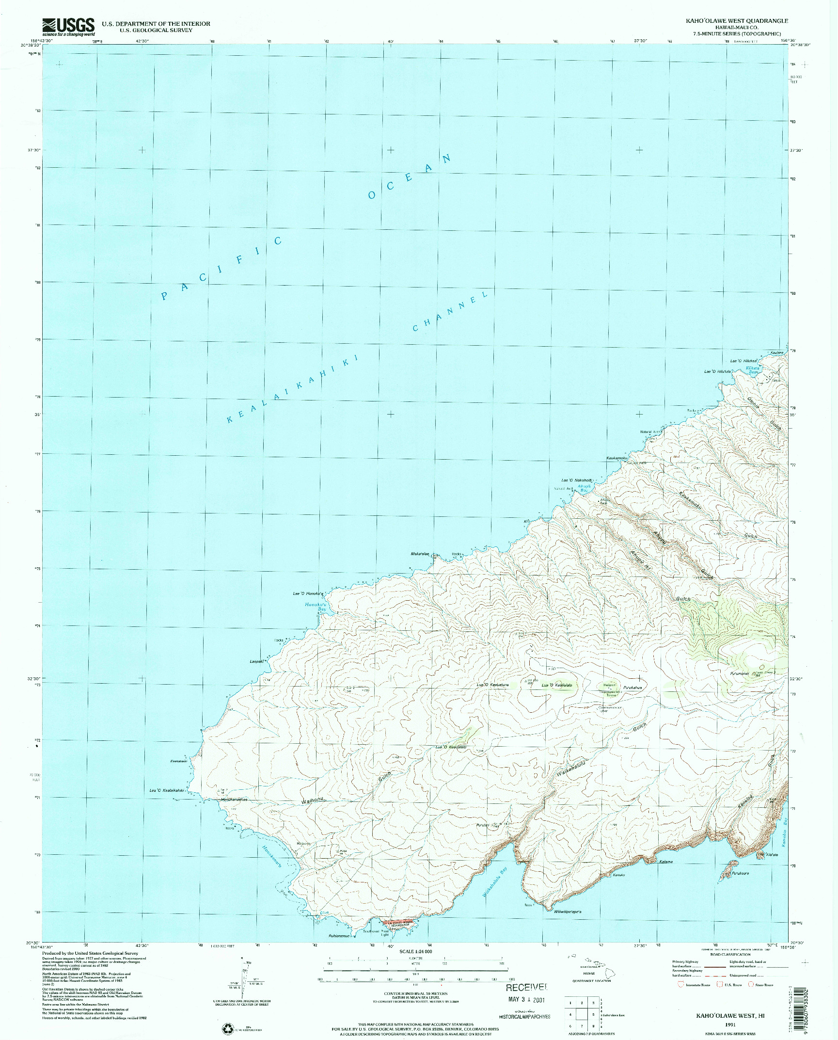 USGS 1:24000-SCALE QUADRANGLE FOR KAHOOLAWE WEST, HI 1991