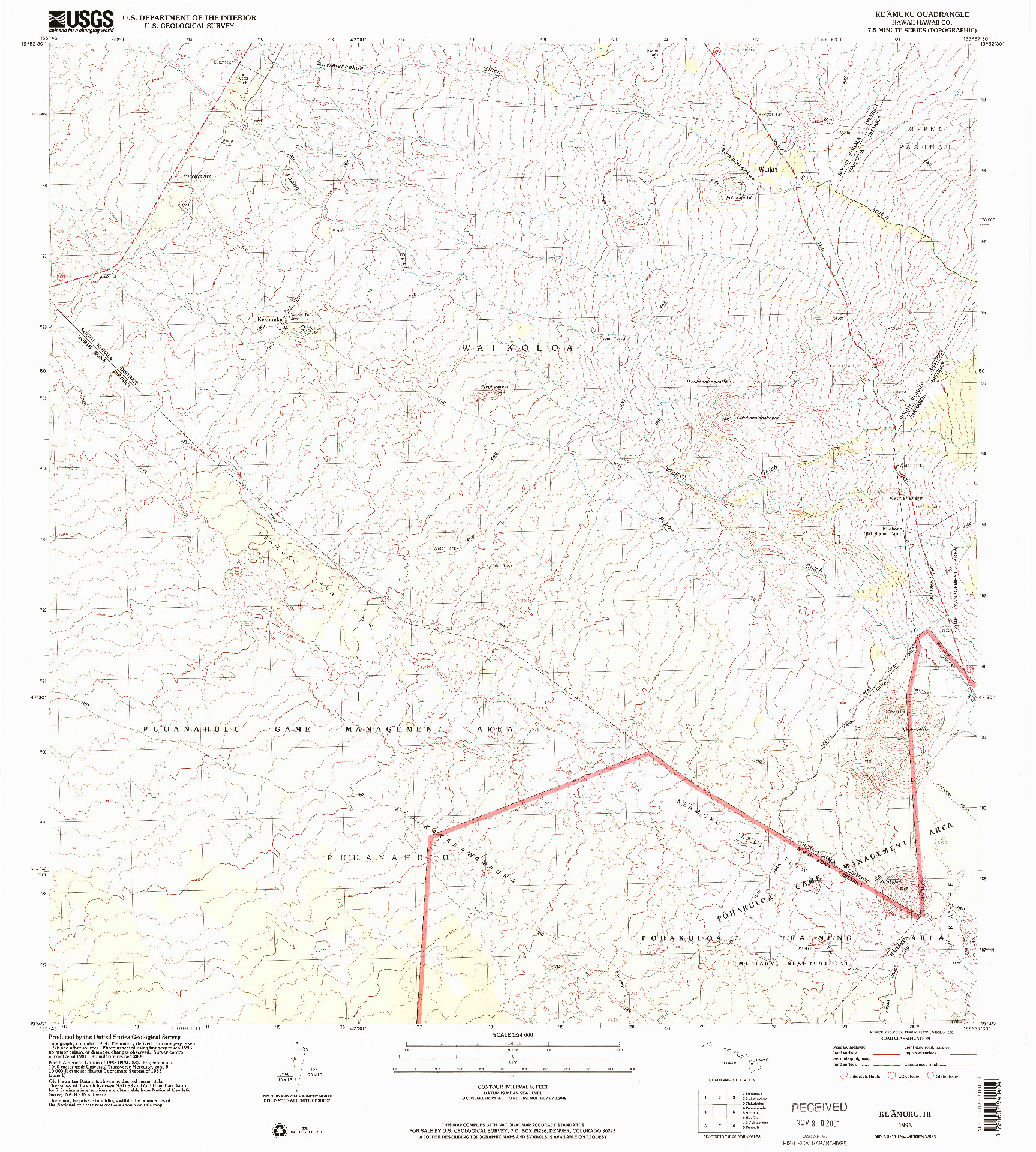 USGS 1:24000-SCALE QUADRANGLE FOR KEAMUKU, HI 1993