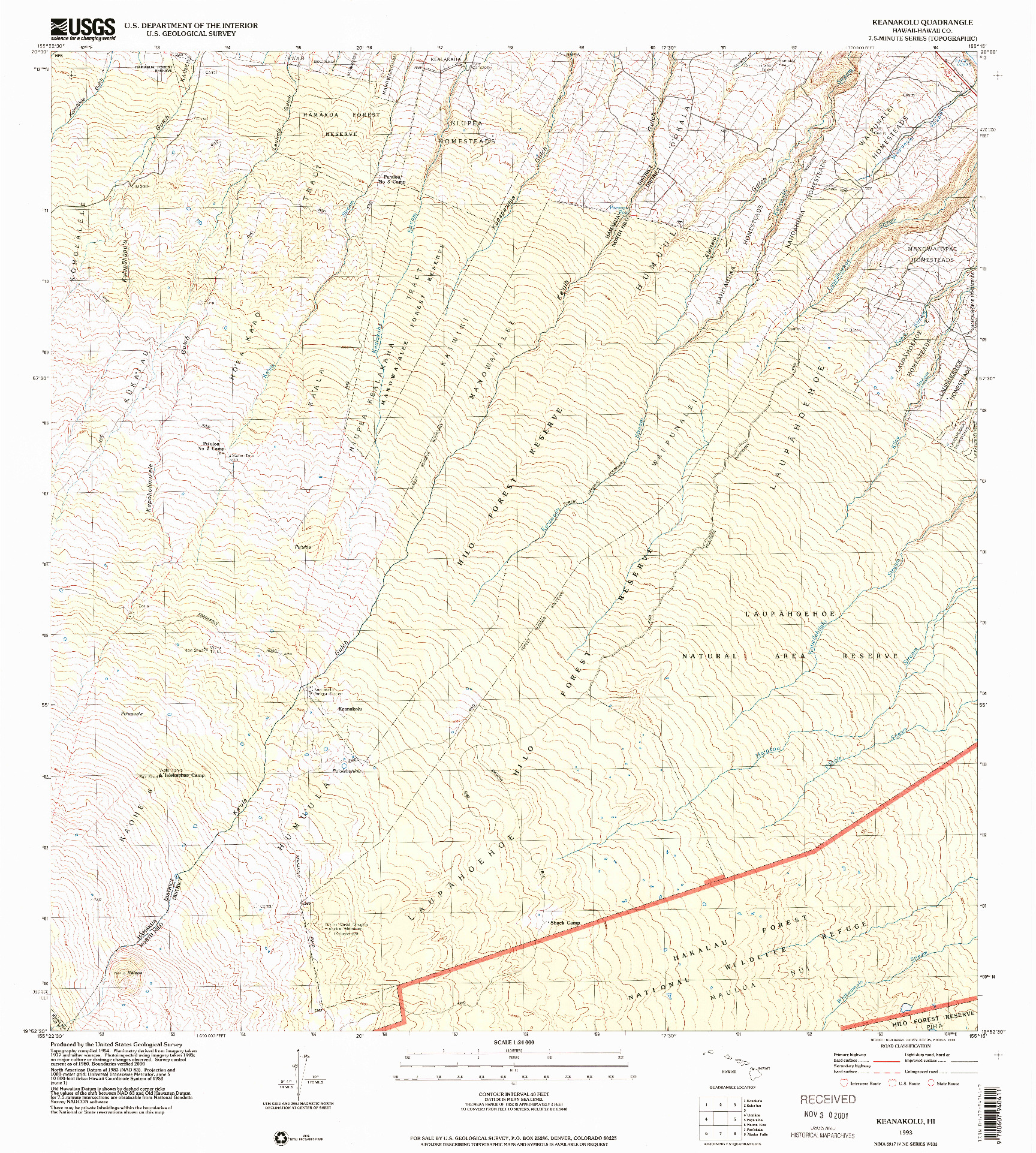 USGS 1:24000-SCALE QUADRANGLE FOR KEANAKOLU, HI 1993