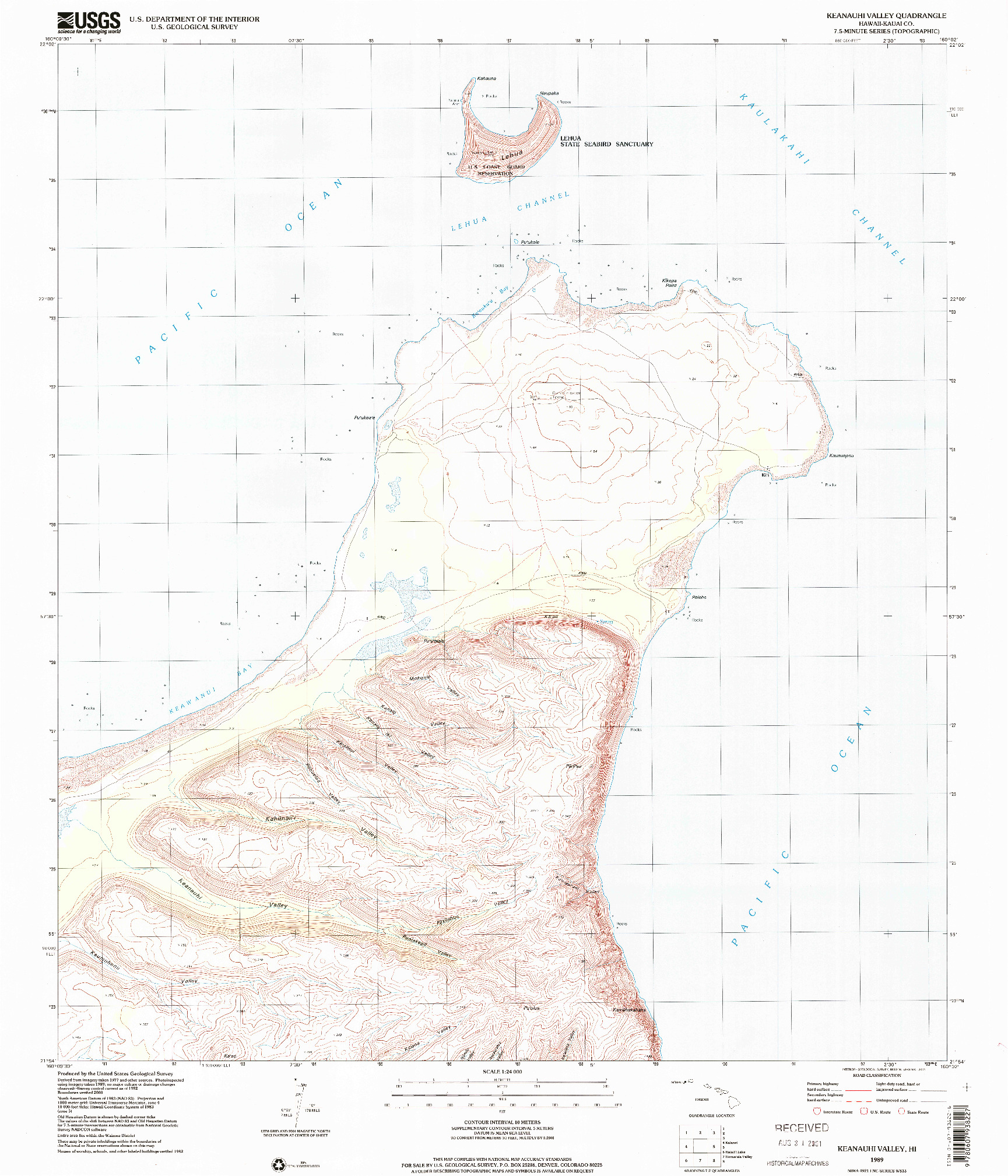 USGS 1:24000-SCALE QUADRANGLE FOR KEANAUHI VALLEY, HI 1989