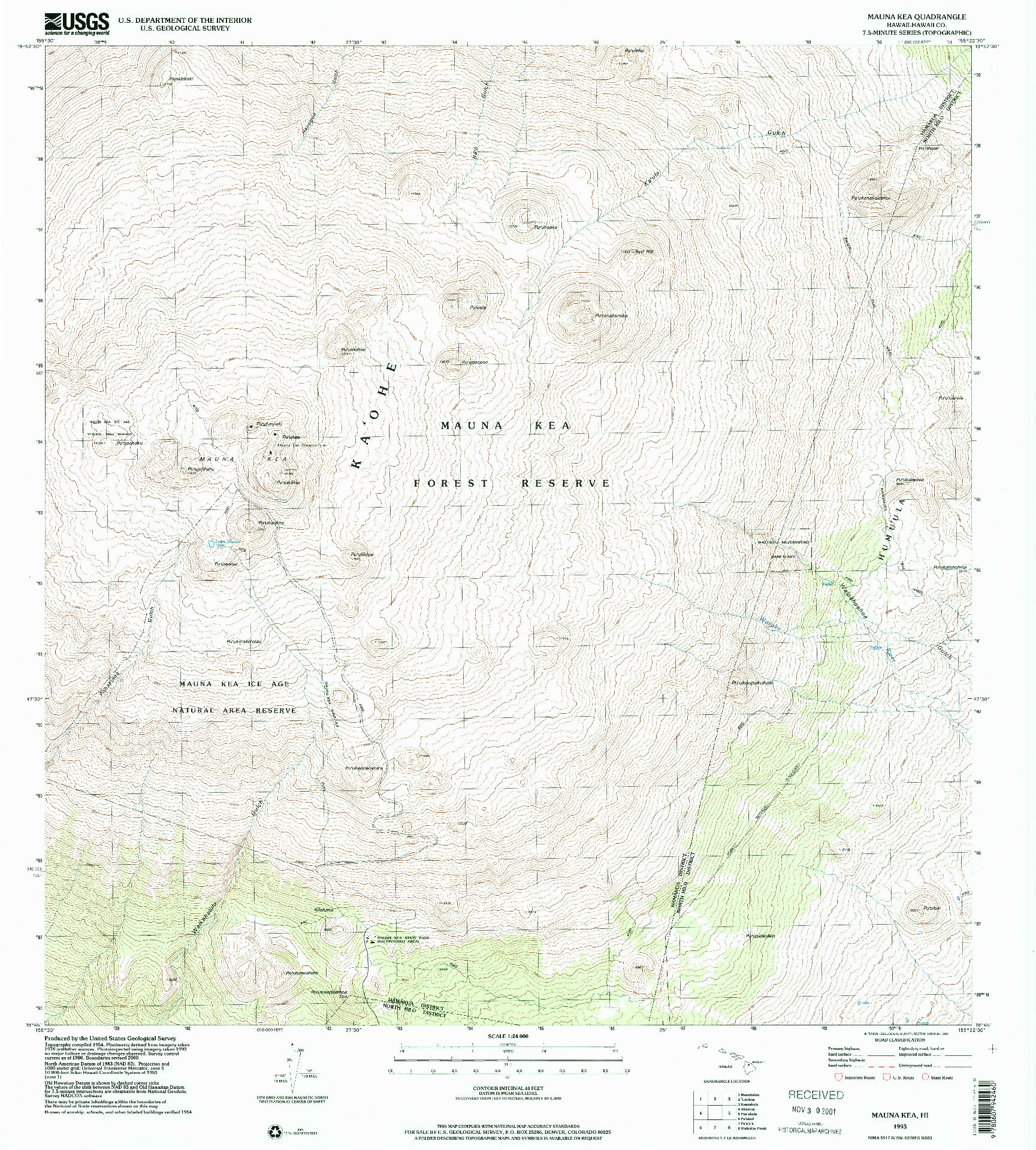 USGS 1:24000-SCALE QUADRANGLE FOR MAUNA KEA, HI 1993