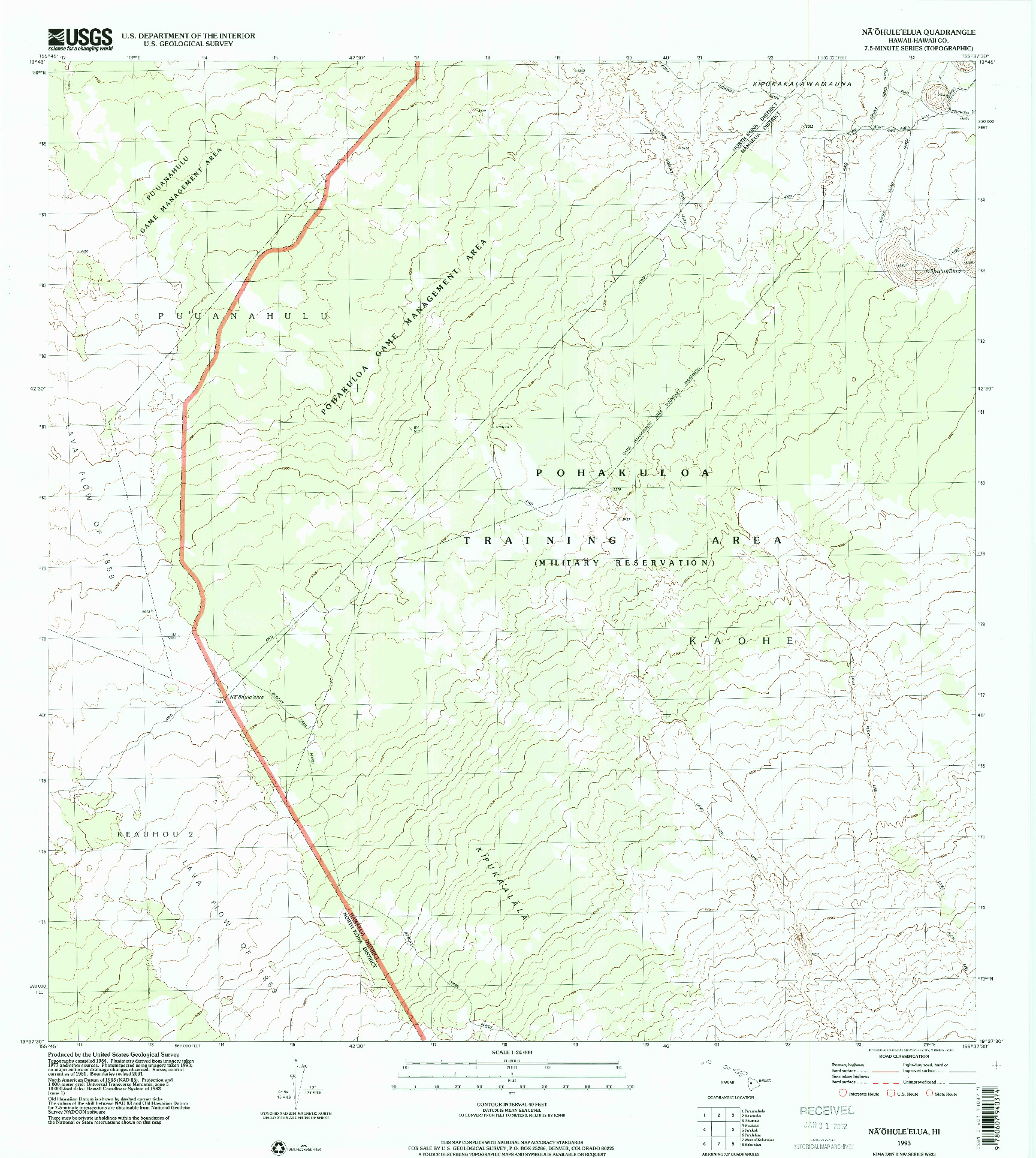 USGS 1:24000-SCALE QUADRANGLE FOR NAOHULEELUA, HI 1993