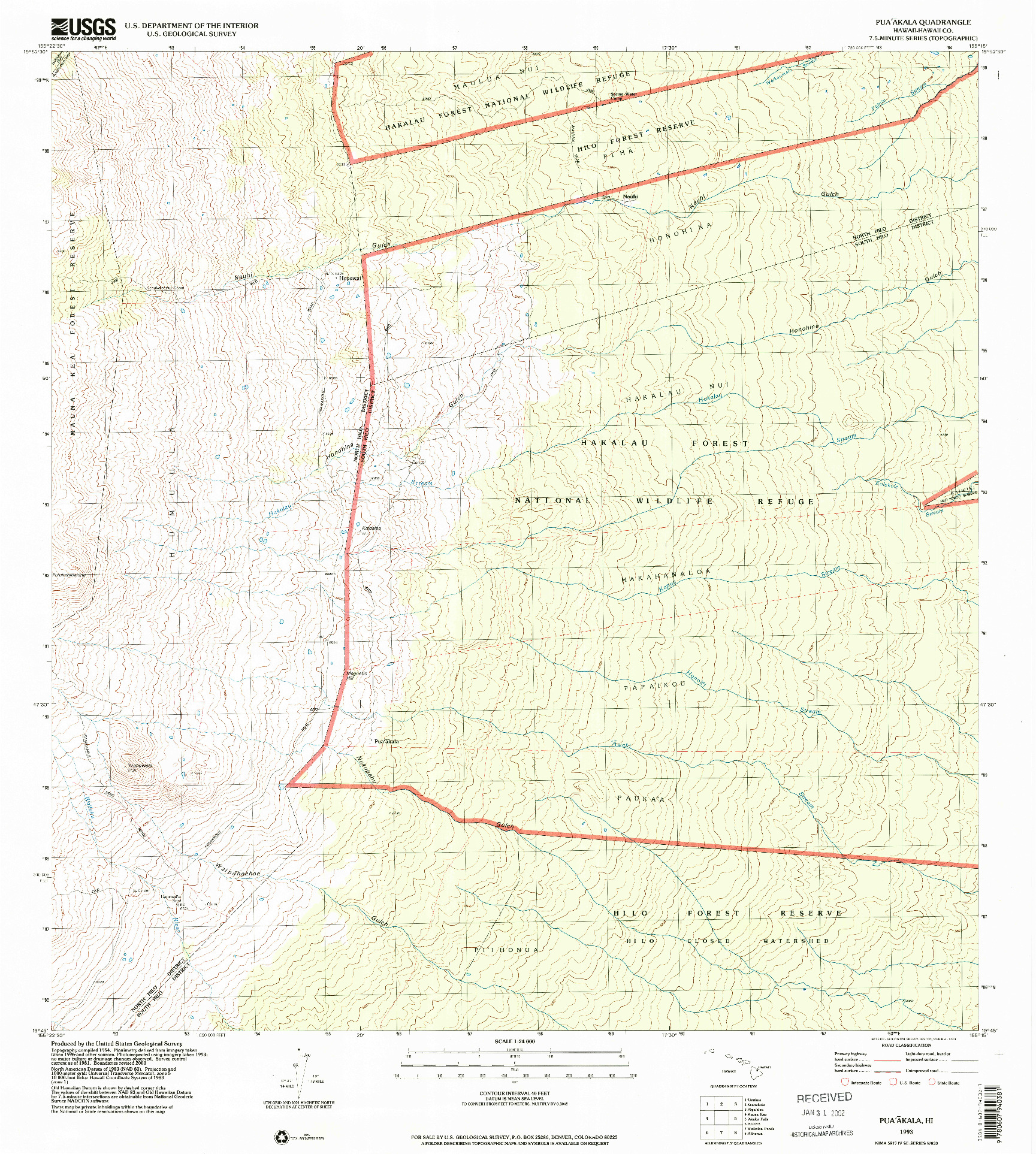 USGS 1:24000-SCALE QUADRANGLE FOR PUAAKALA, HI 1993