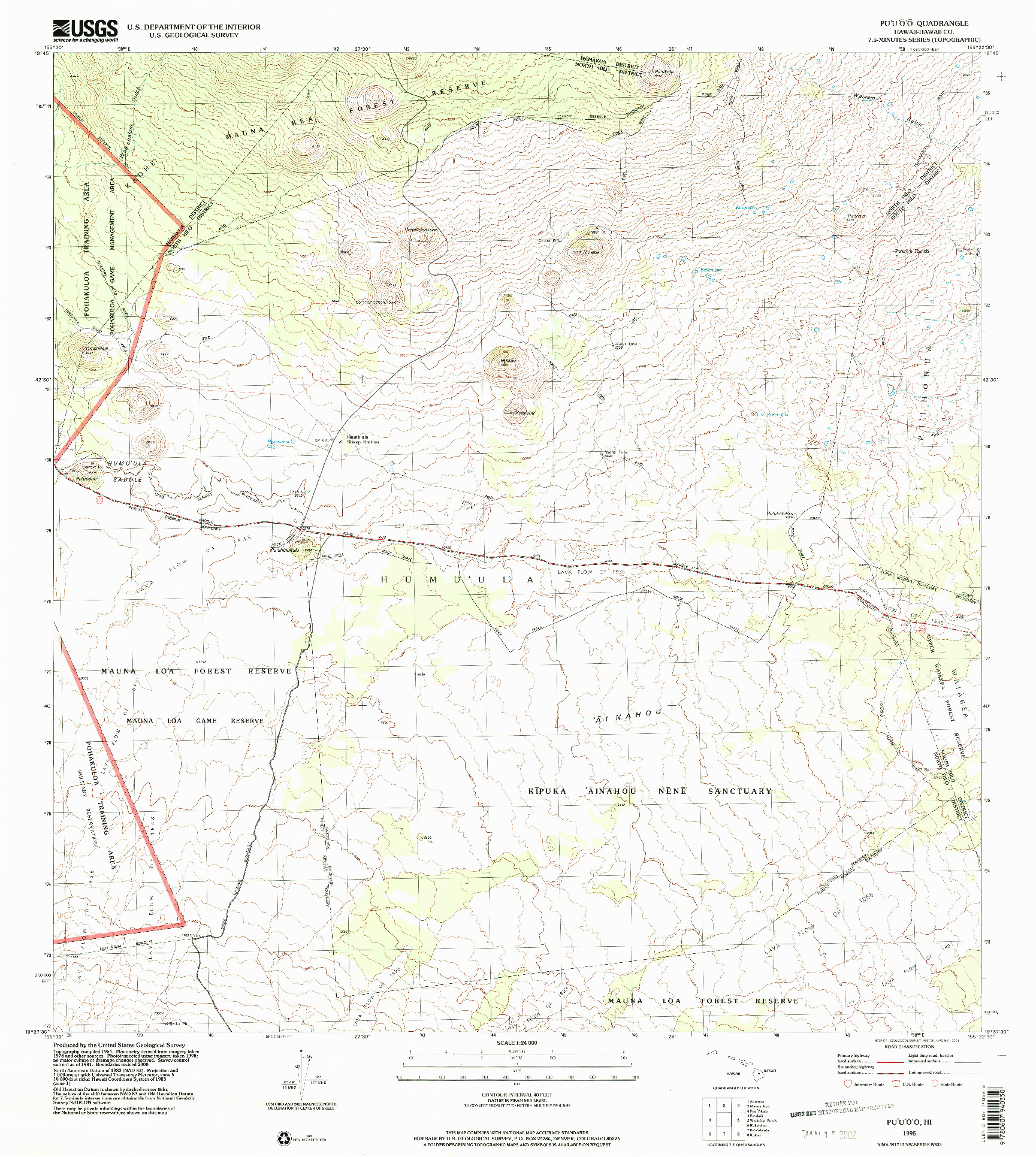 USGS 1:24000-SCALE QUADRANGLE FOR PUUOO, HI 1995