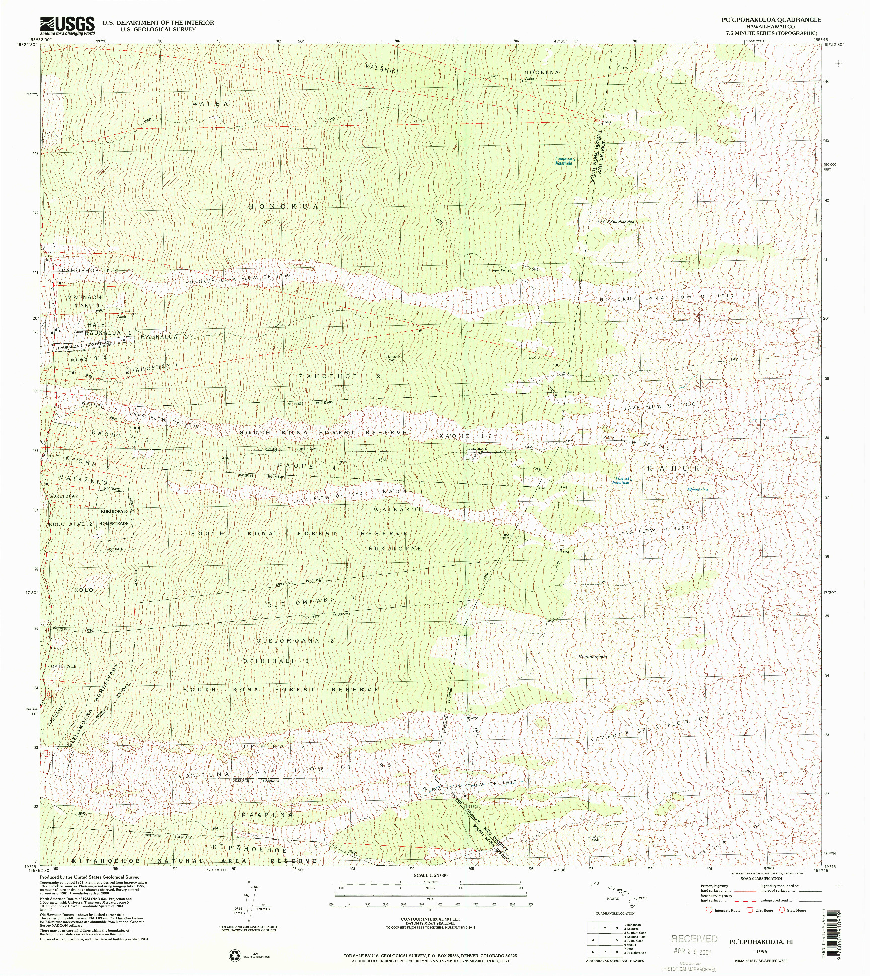 USGS 1:24000-SCALE QUADRANGLE FOR PUUPOHAKULOA, HI 1995
