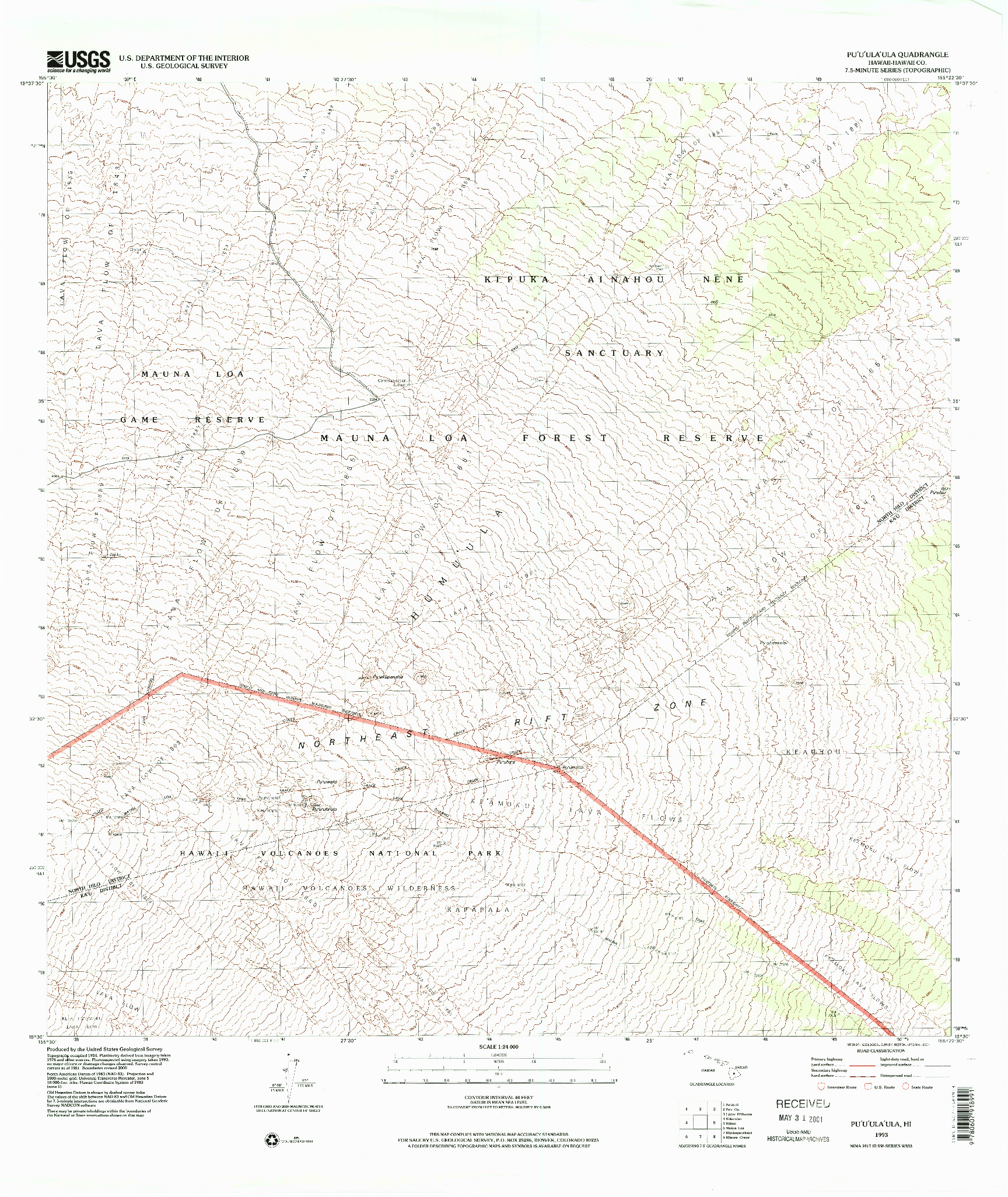 USGS 1:24000-SCALE QUADRANGLE FOR PUUULAULA, HI 1993