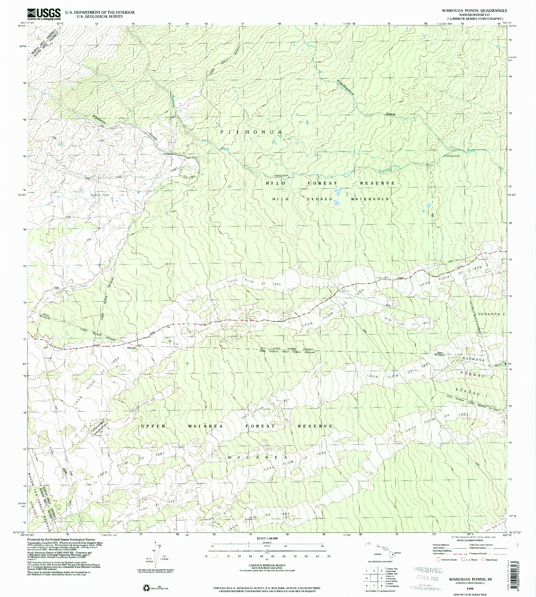 USGS 1:24000-SCALE QUADRANGLE FOR WAIKOLOA PONDS, HI 1994