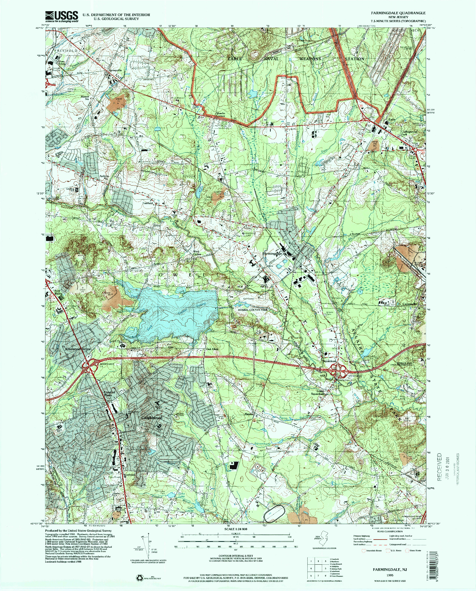 USGS 1:24000-SCALE QUADRANGLE FOR FARMINGDALE, NJ 1995