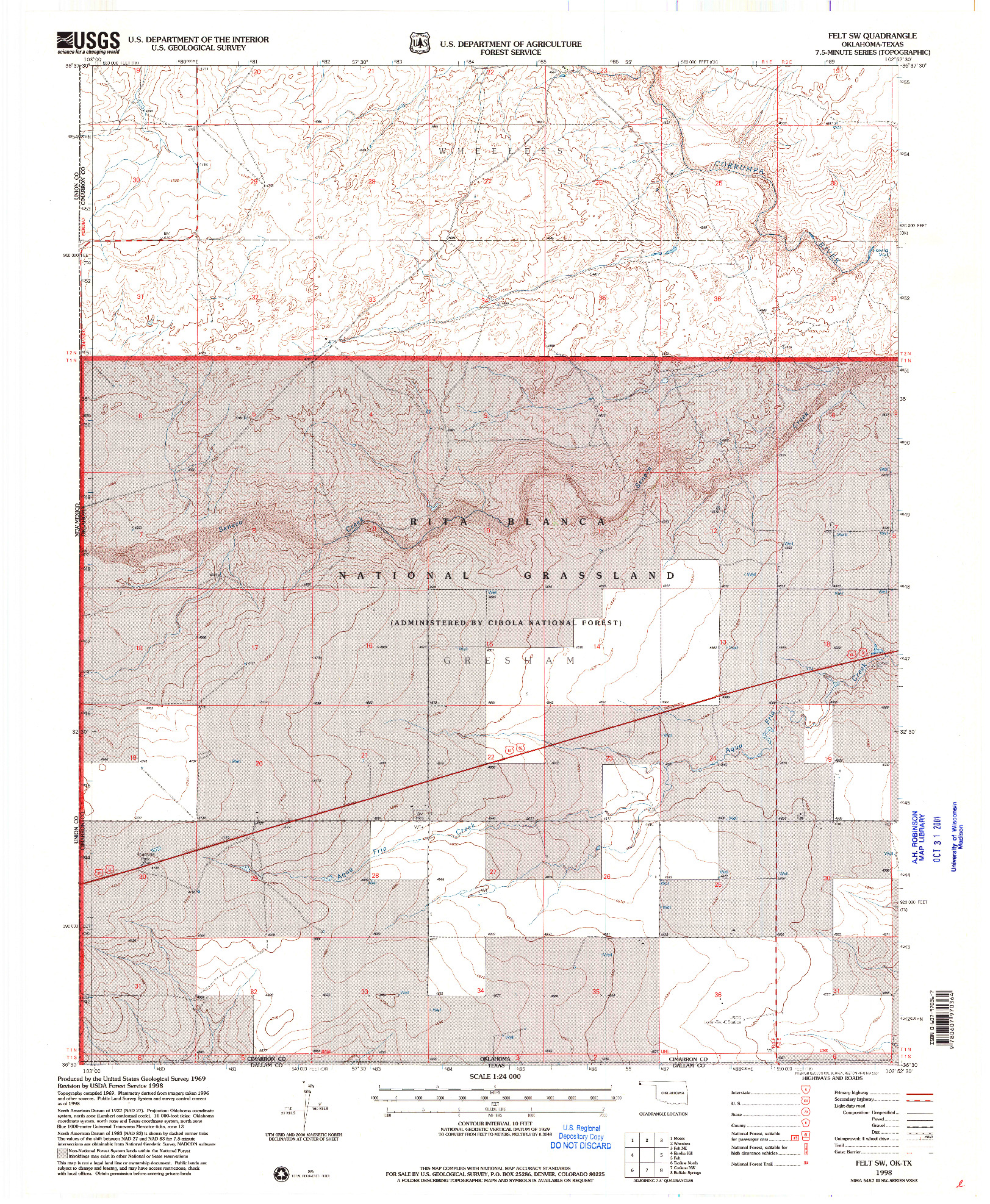 USGS 1:24000-SCALE QUADRANGLE FOR FELT SW, OK 1998