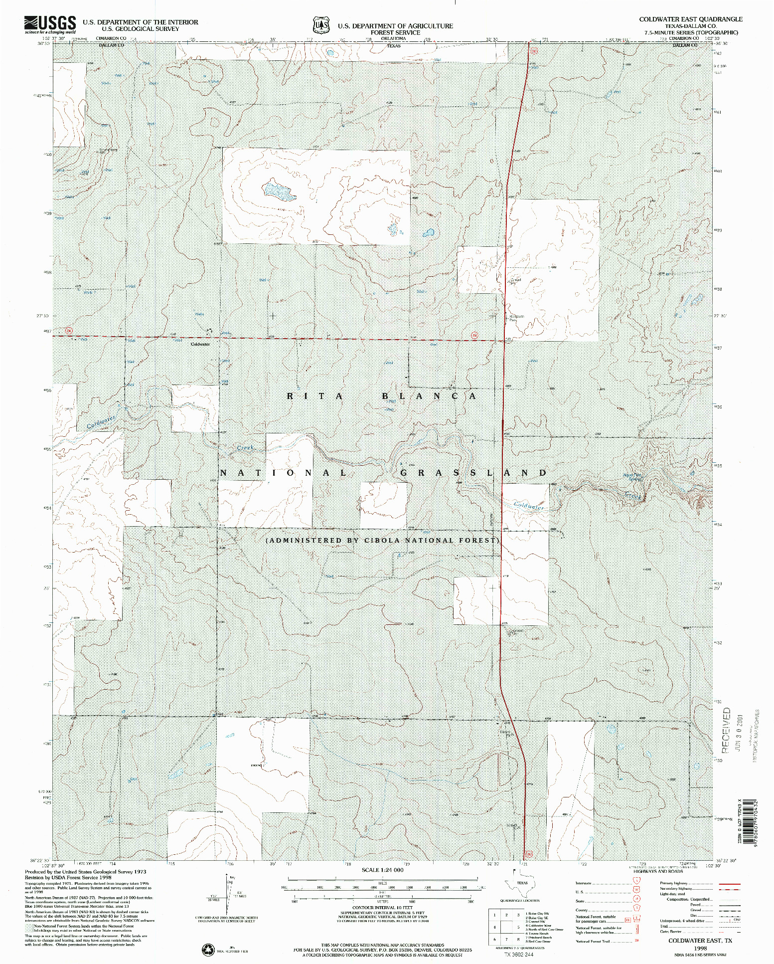 USGS 1:24000-SCALE QUADRANGLE FOR COLDWATER EAST, TX 1998