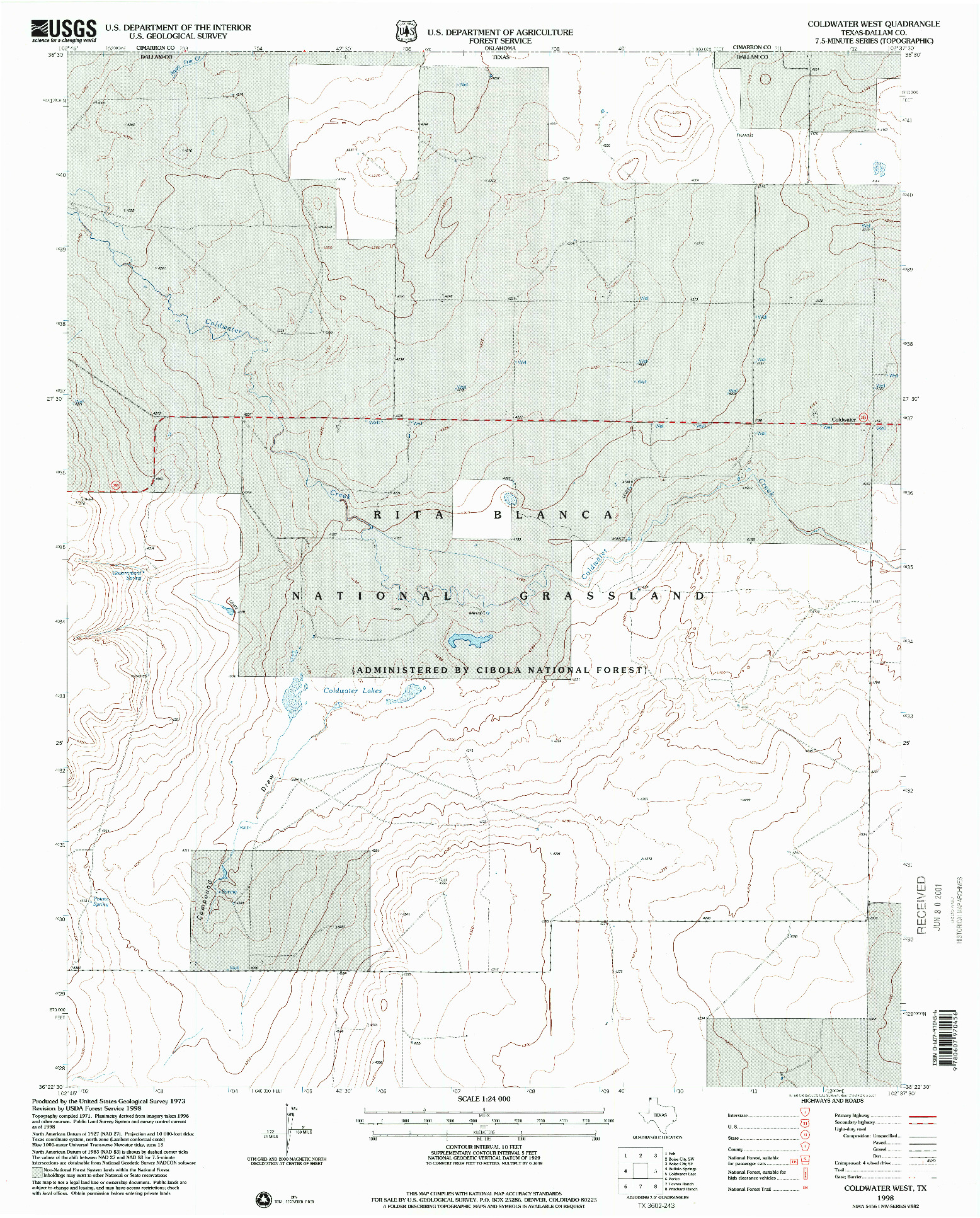 USGS 1:24000-SCALE QUADRANGLE FOR COLDWATER WEST, TX 1998