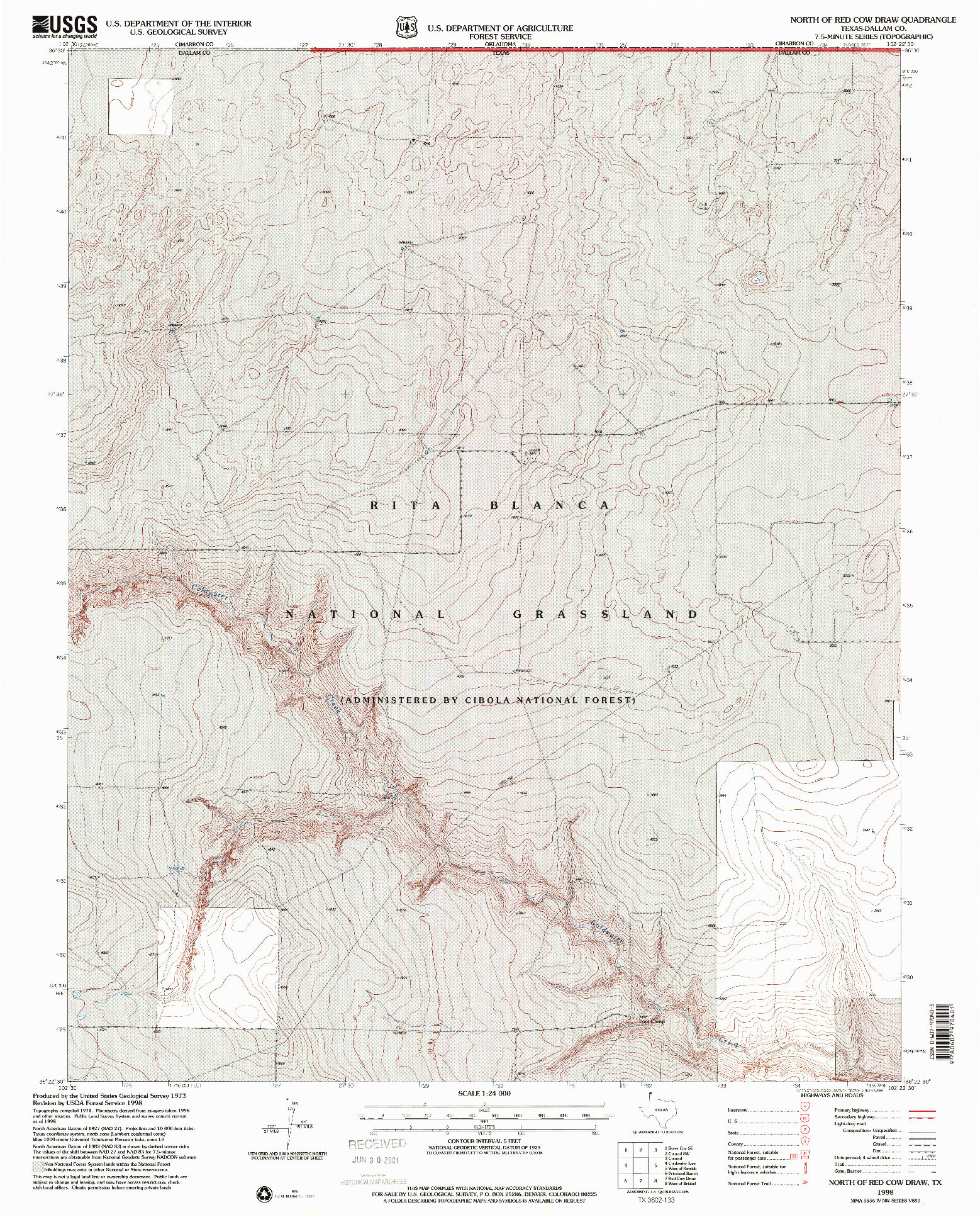 USGS 1:24000-SCALE QUADRANGLE FOR NORTH OF RED COW DRAW, TX 1998