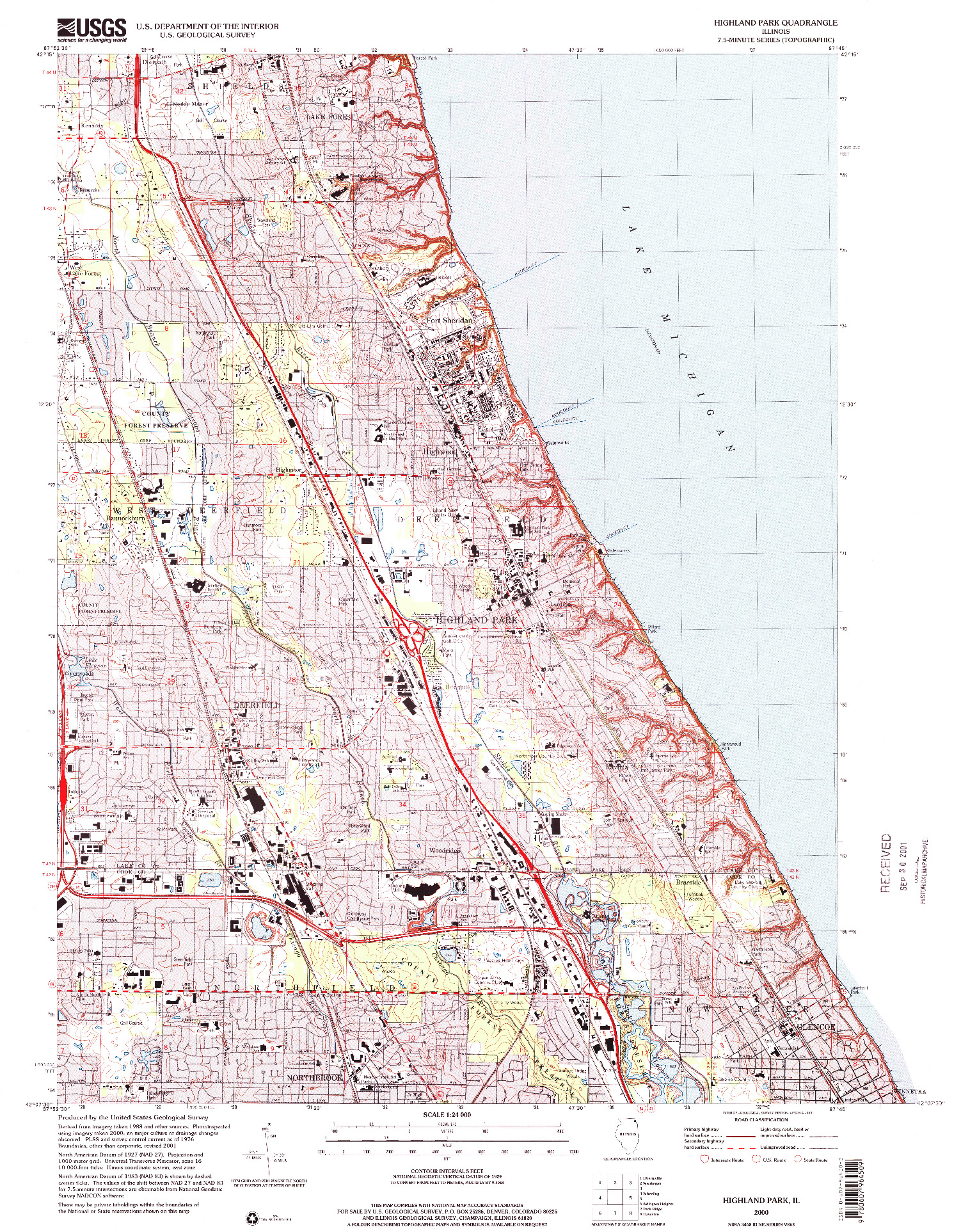 USGS 1:24000-SCALE QUADRANGLE FOR HIGHLAND PARK, IL 2000