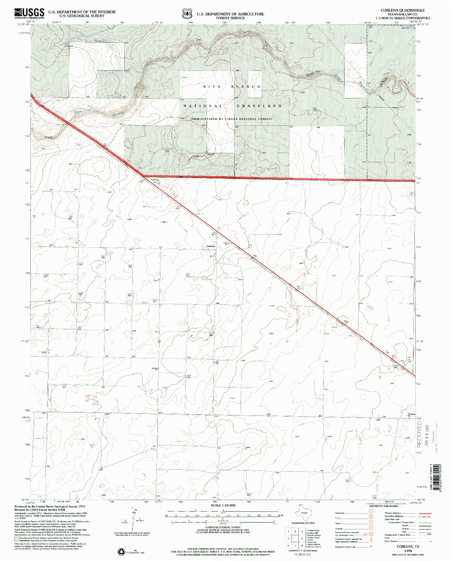 USGS 1:24000-SCALE QUADRANGLE FOR CORLENA, TX 1998