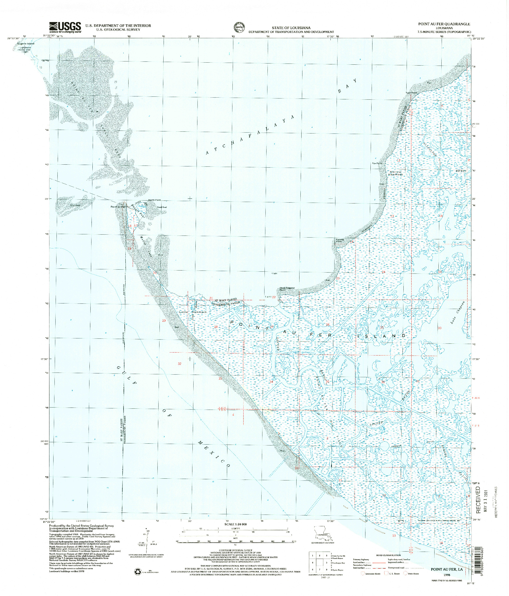 USGS 1:24000-SCALE QUADRANGLE FOR POINT AU FER, LA 1998